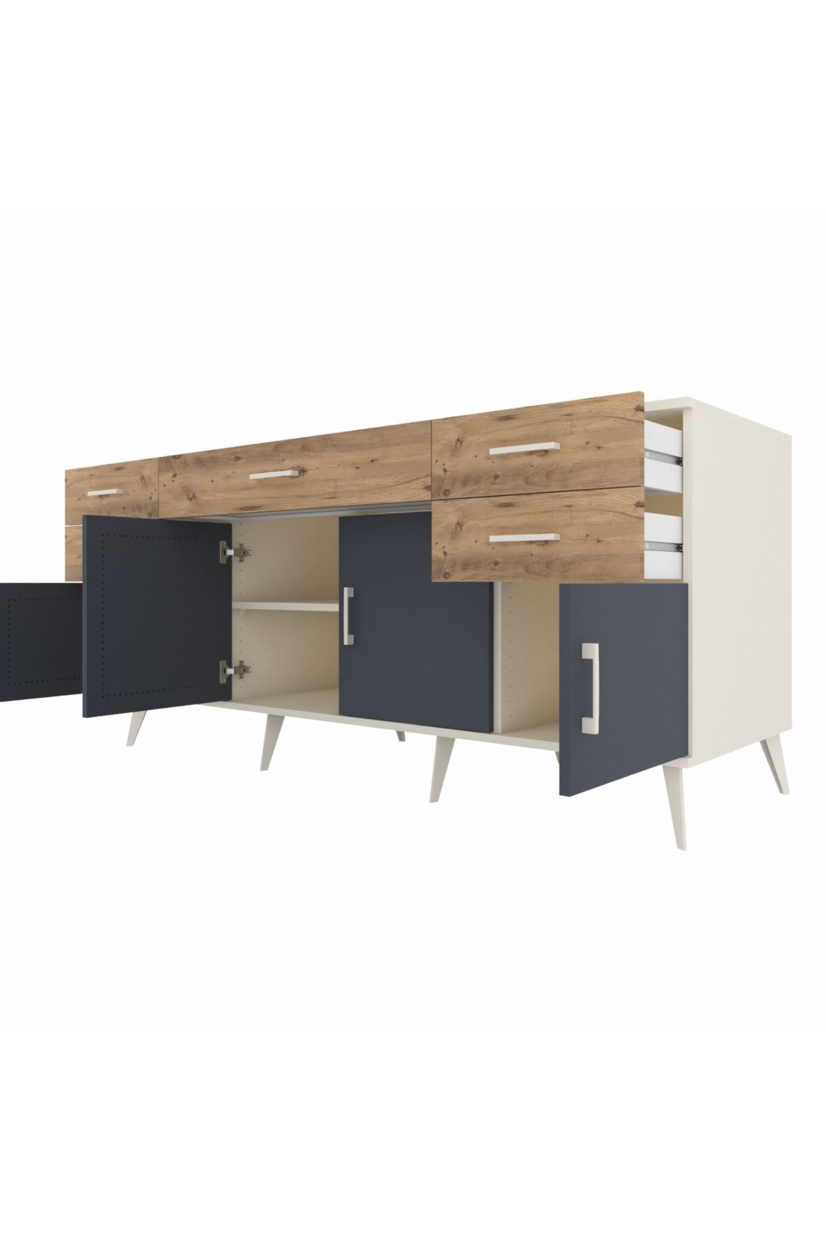 Kronos Konsol Tek Raflı 5 Çekmeceli 4 Kapaklı 176x59x83 - S610M026V09C