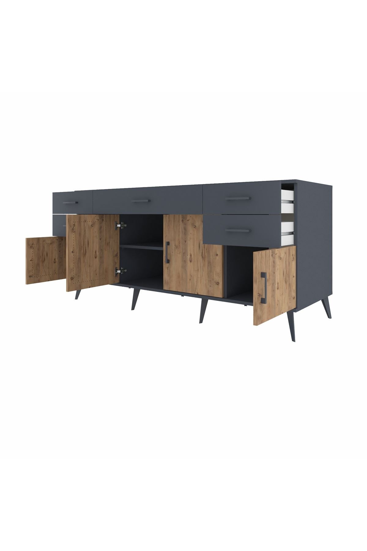Kronos Konsol Tek Raflı 5 Çekmeceli 4 Kapaklı 176x59x83 - S610M026V11C