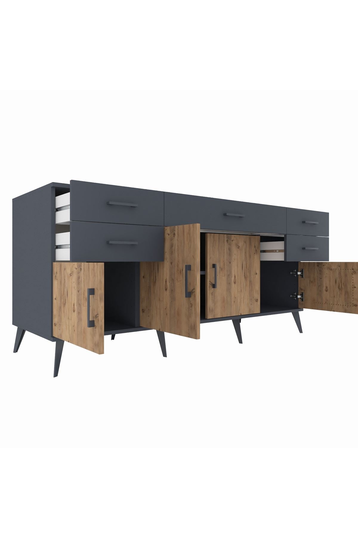 Kronos Konsol Tek Raflı 5 Çekmeceli 4 Kapaklı 176x59x83 - S610M026V11C