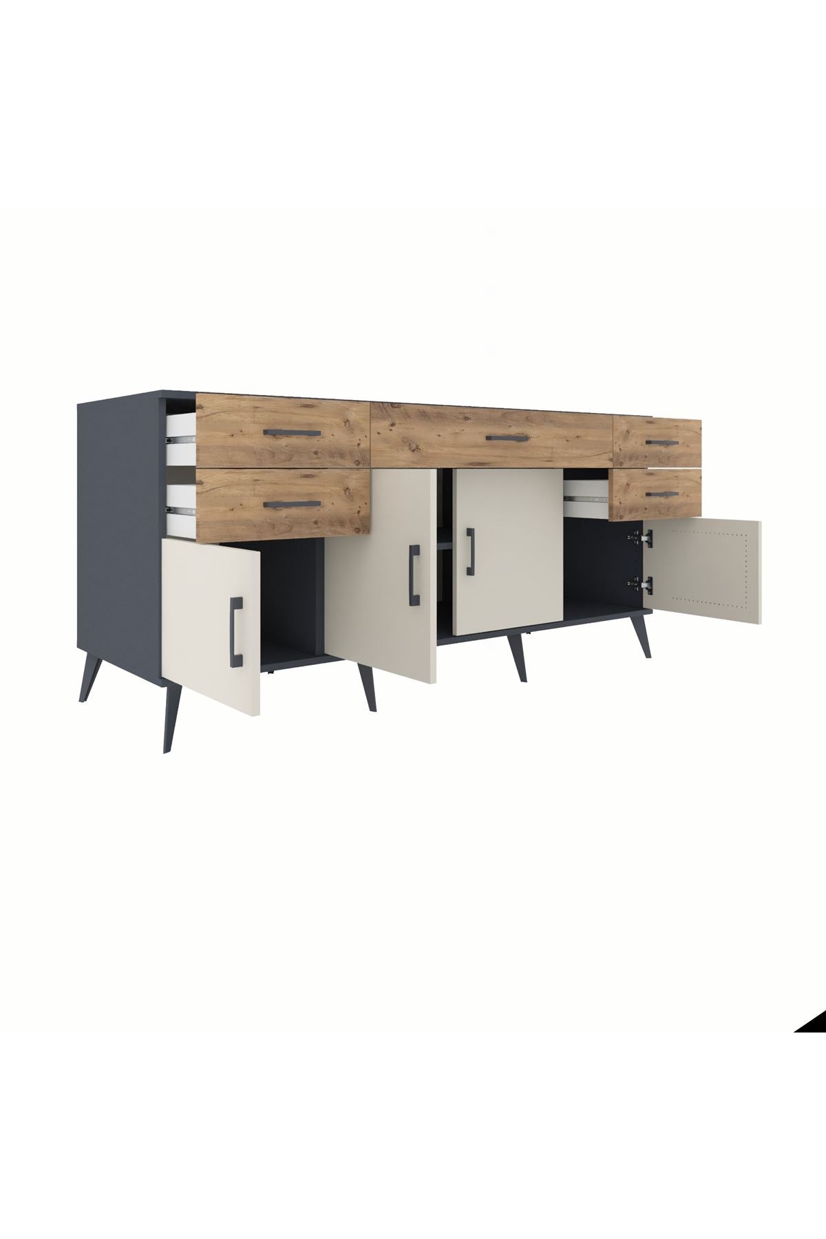 Kronos Konsol Tek Raflı 5 Çekmeceli 4 Kapaklı 176x59x83 - S610M026V15C