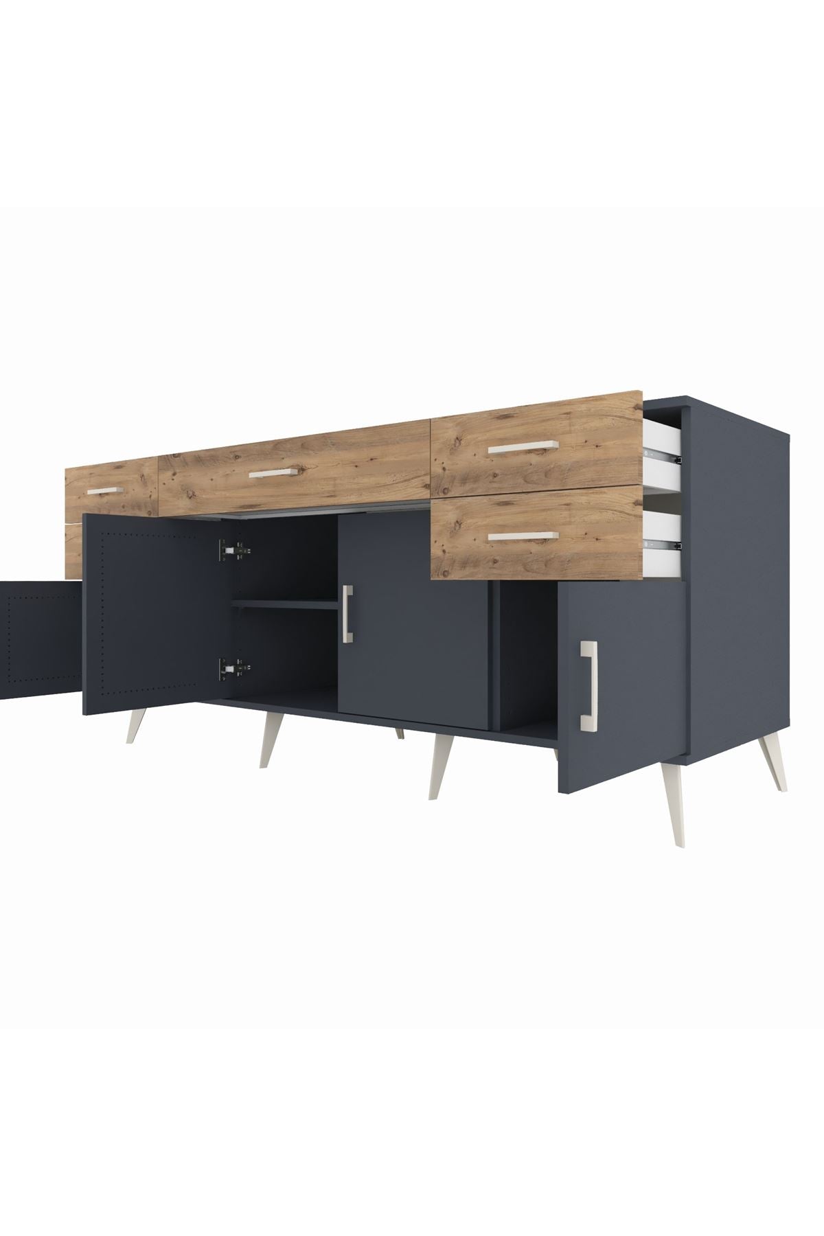 Kronos Konsol Tek Raflı 5 Çekmeceli 4 Kapaklı 176x59x83 - S610M026V18C
