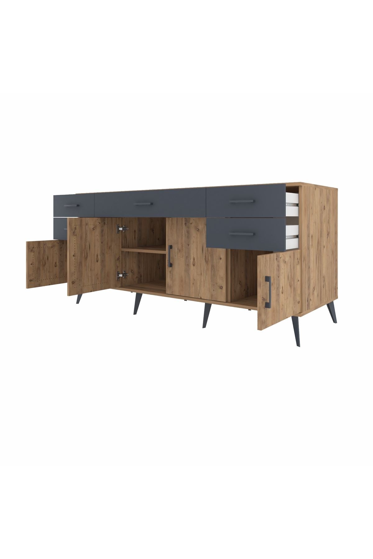 Kronos Konsol Tek Raflı 5 Çekmeceli 4 Kapaklı 176x59x83 - S610M026V20C
