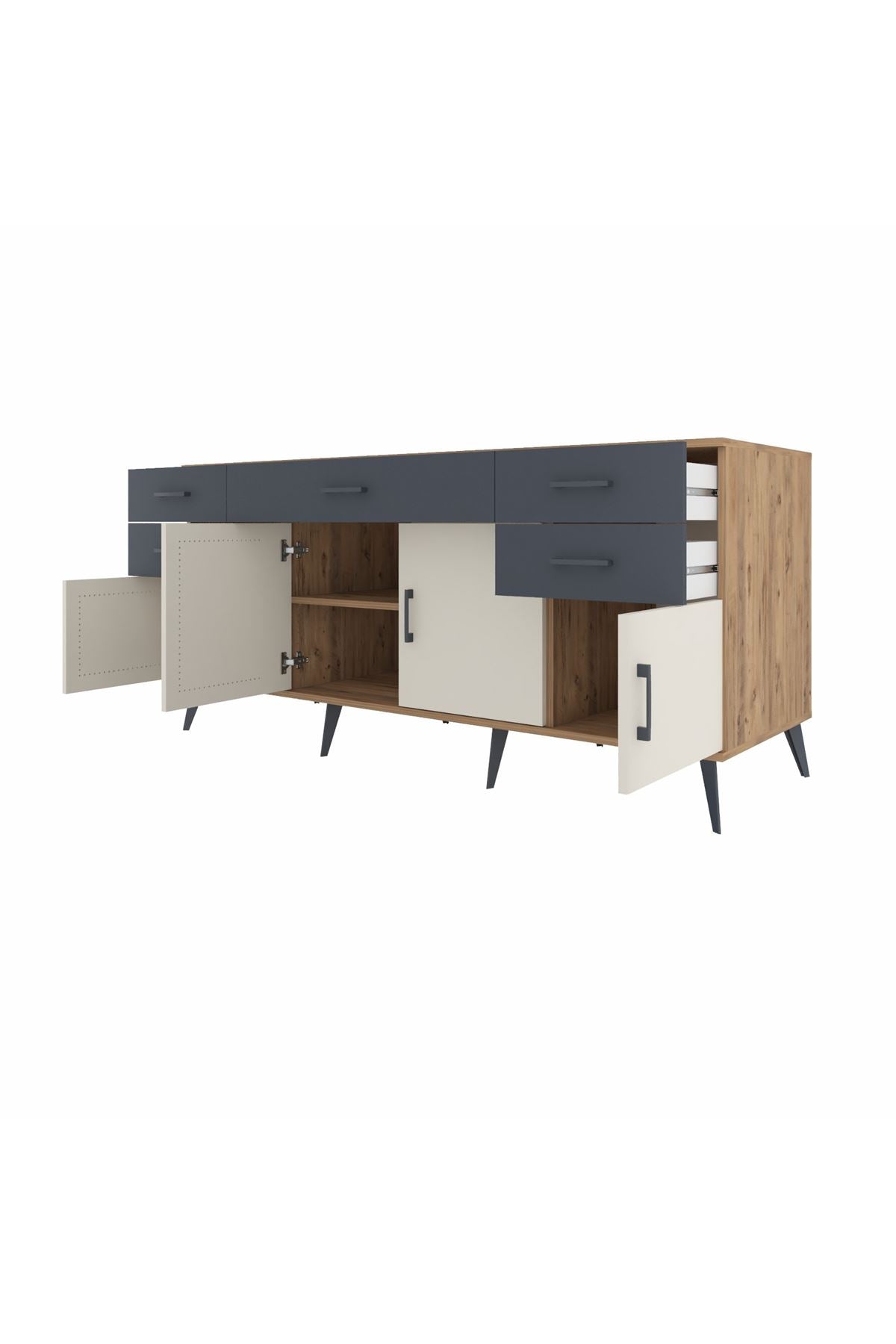 Kronos Konsol Tek Raflı 5 Çekmeceli 4 Kapaklı 176x59x83 - S610M026V23C