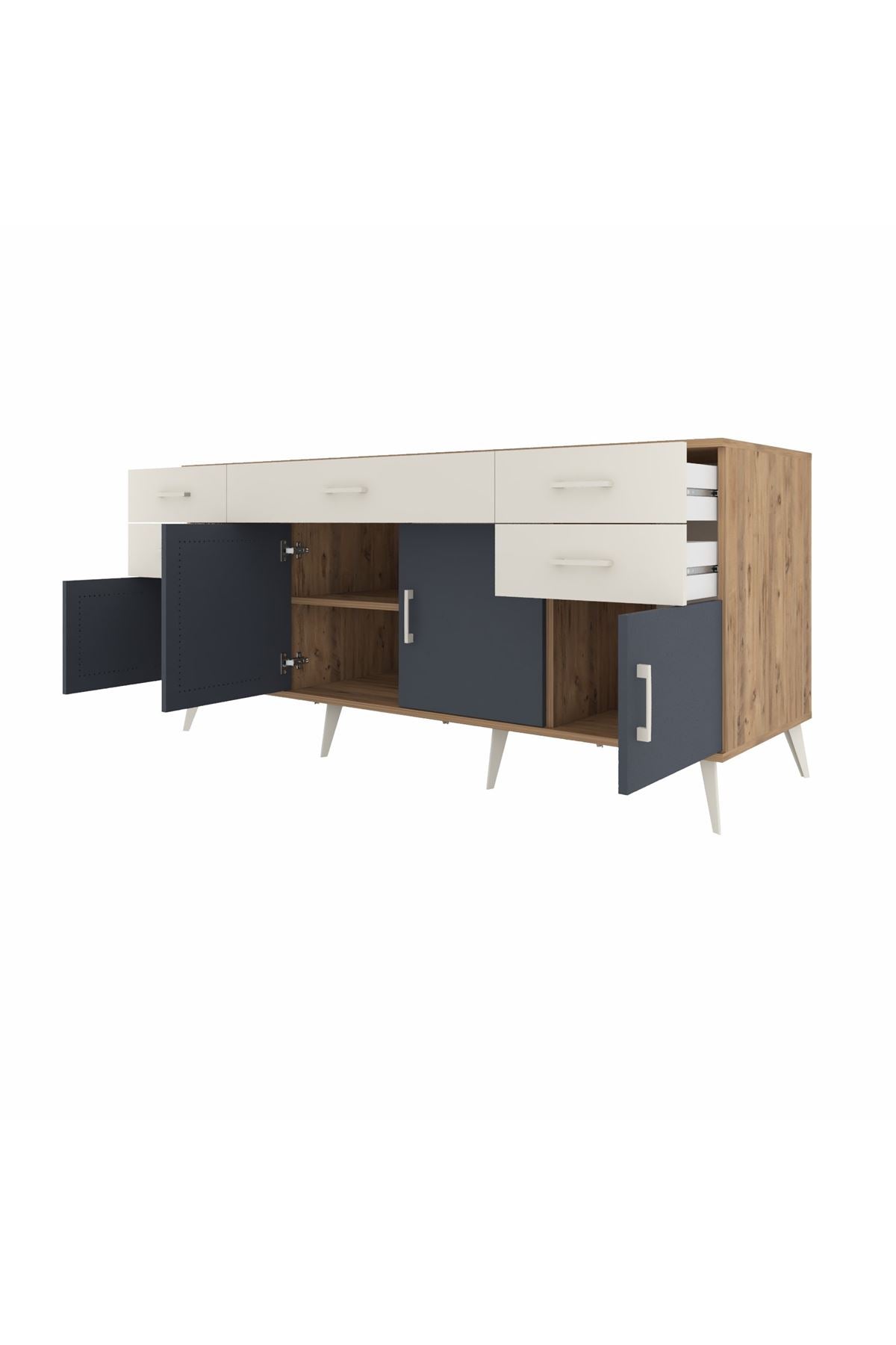 Kronos Konsol Tek Raflı 5 Çekmeceli 4 Kapaklı 176x59x83 - S610M026V25C