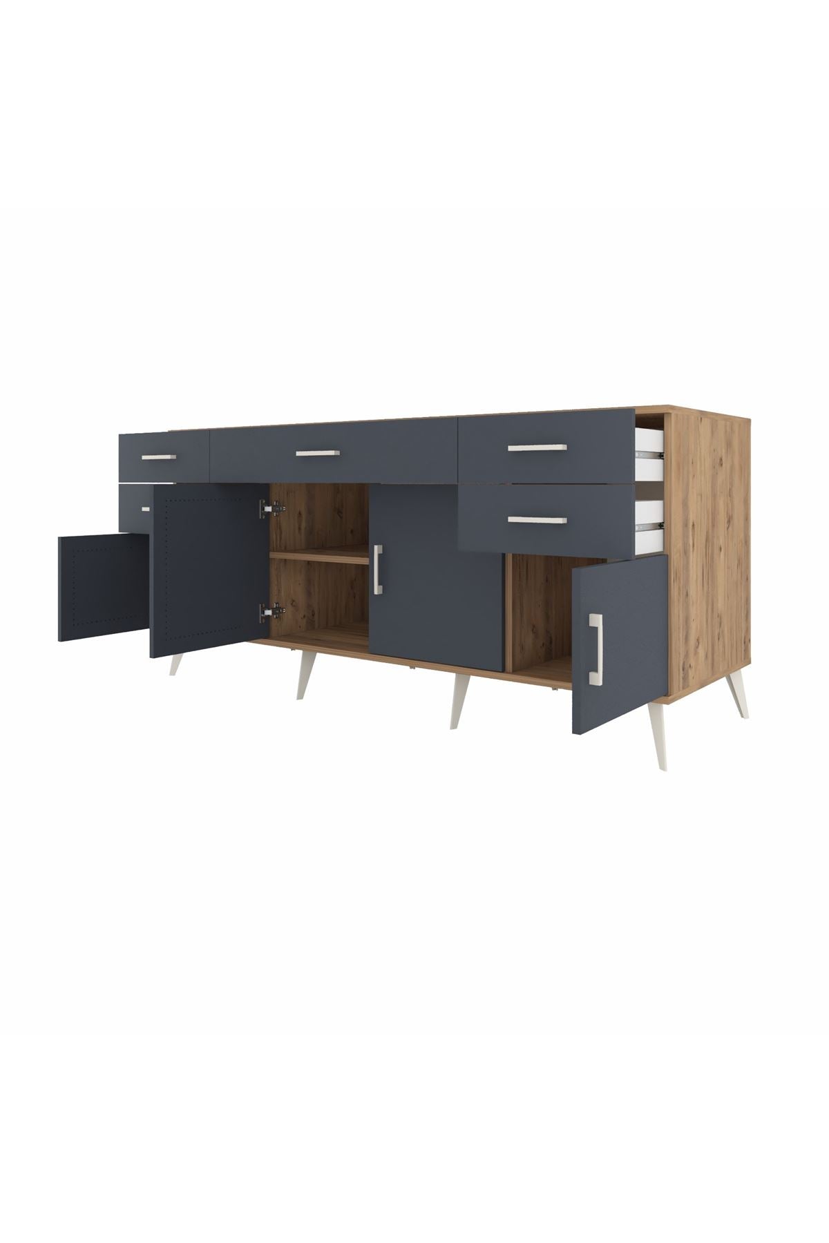 Kronos Konsol Tek Raflı 5 Çekmeceli 4 Kapaklı 176x59x83 - S610M026V26C