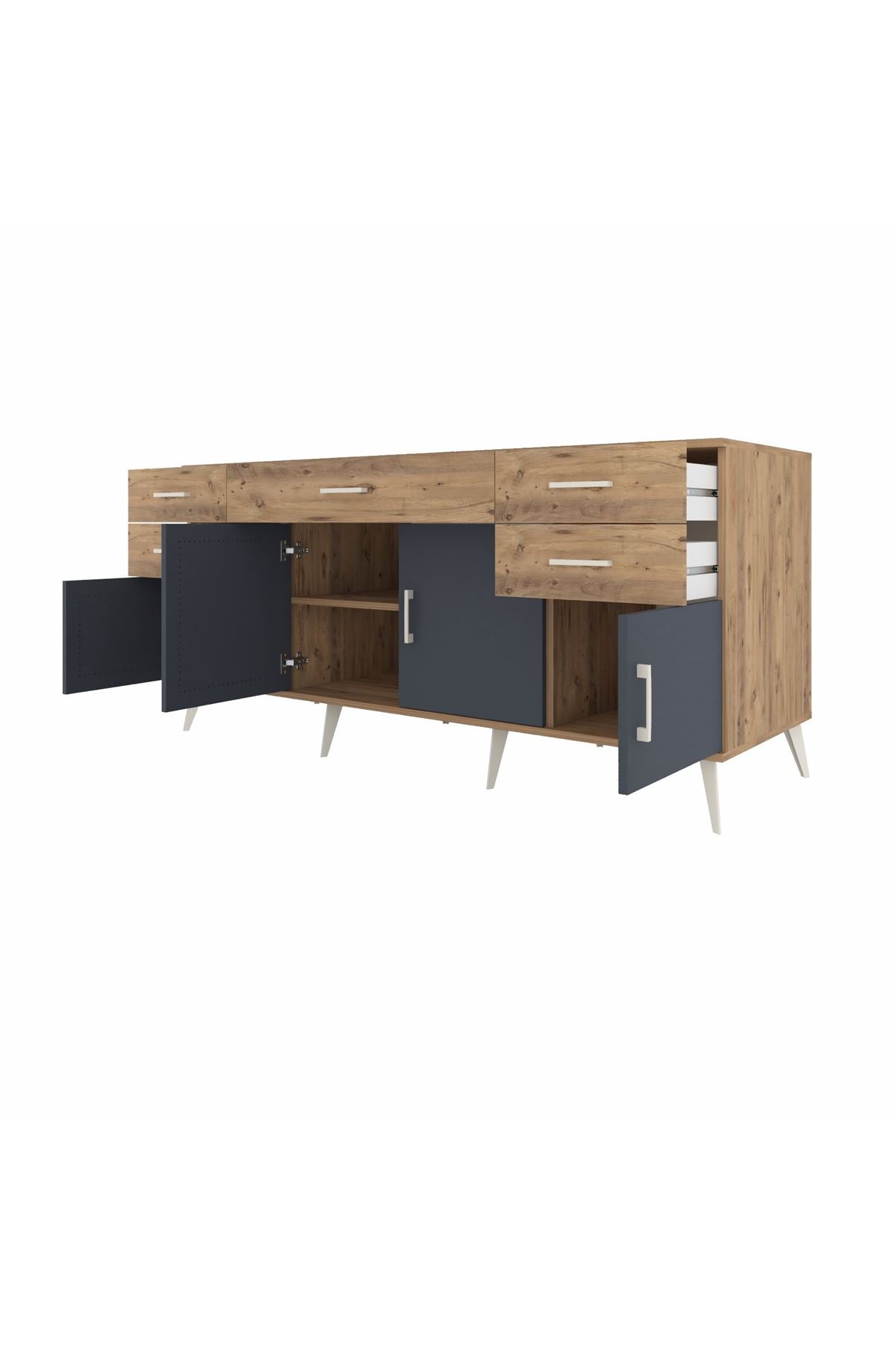 Kronos Konsol Tek Raflı 5 Çekmeceli 4 Kapaklı 176x59x83 - S610M026V27C
