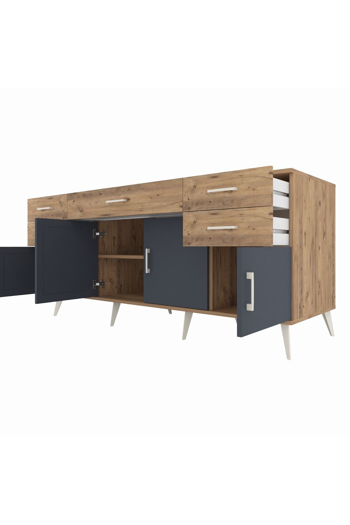 Kronos Konsol Tek Raflı 5 Çekmeceli 4 Kapaklı 176x59x83 - S610M026V27C