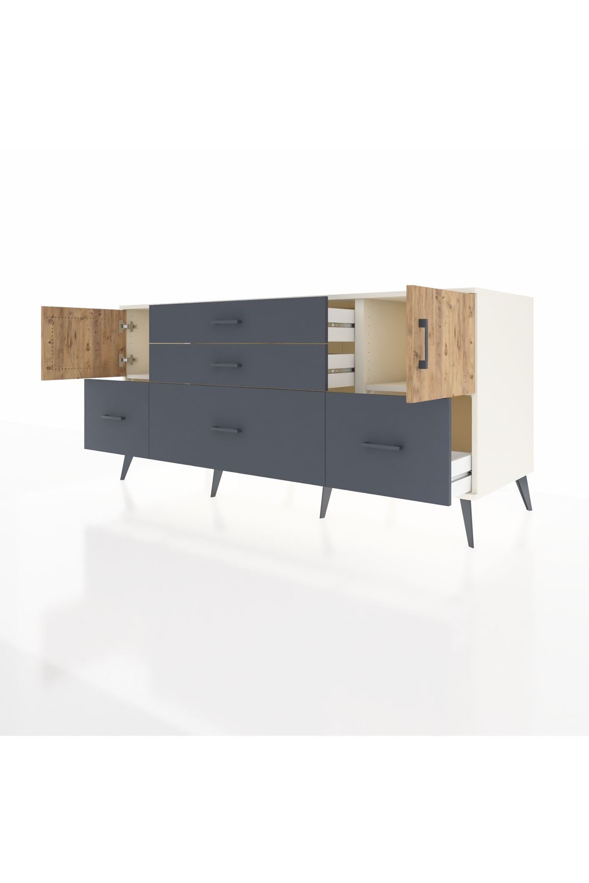 Kronos Konsol 2 Raflı 5 Çekmeceli 2 Kapaklı 176x59x83 - S610M029V02C