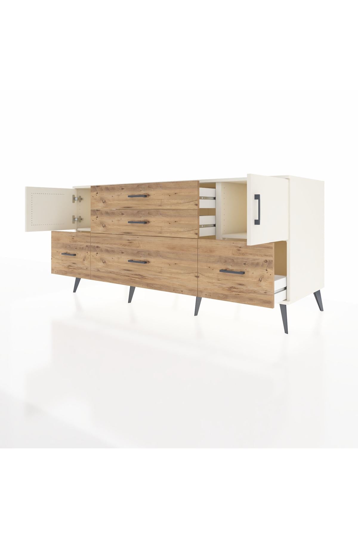 Kronos Konsol 2 Raflı 5 Çekmeceli 2 Kapaklı 176x59x83 - S610M029V06C