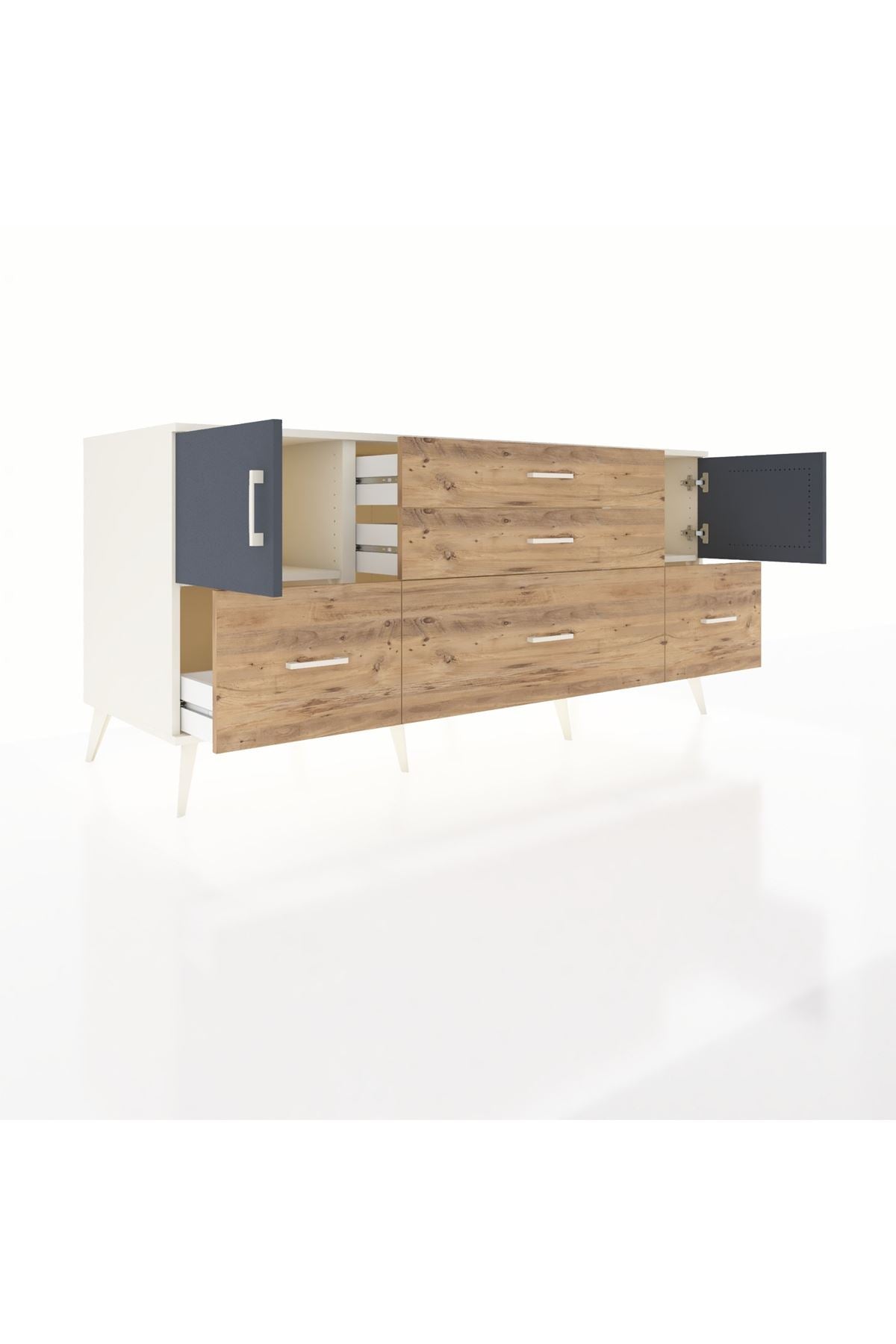 Kronos Konsol 2 Raflı 5 Çekmeceli 2 Kapaklı 176x59x83 - S610M029V09C