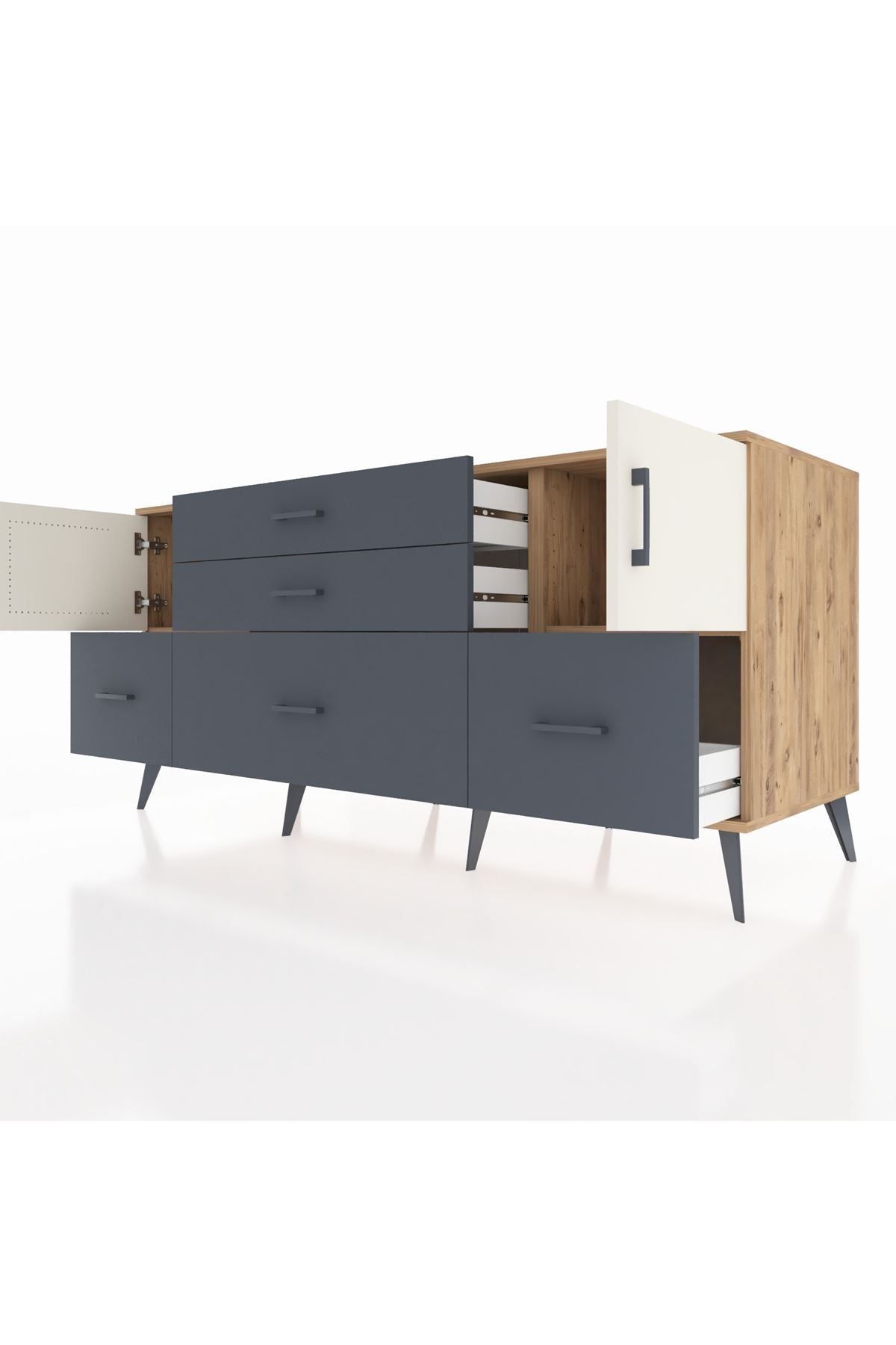 Kronos Konsol 2 Raflı 5 Çekmeceli 2 Kapaklı 176x59x83 - S610M029V23C