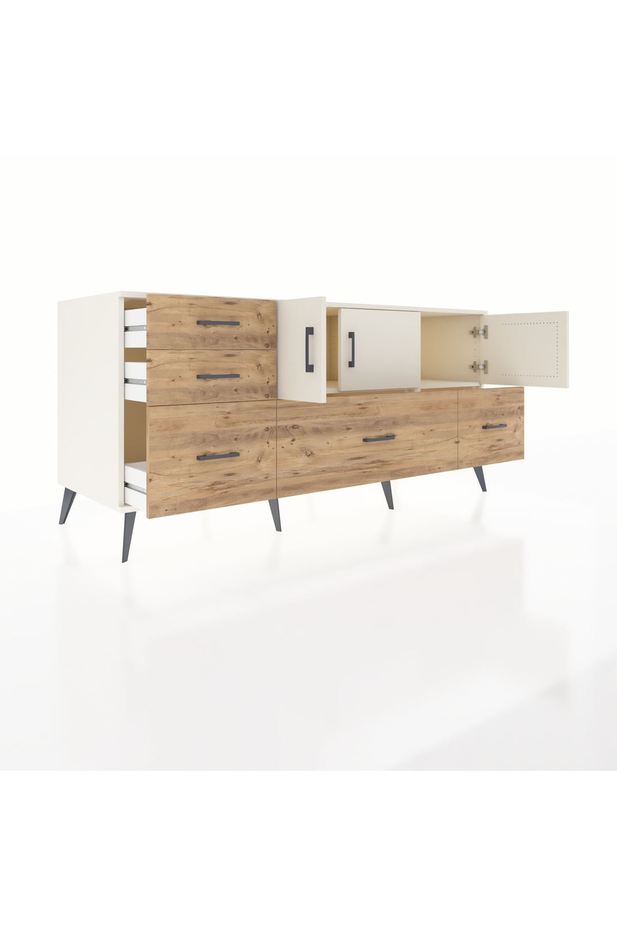 Kronos Konsol 2 Raflı 5 Çekmeceli 3 Kapaklı 176x59x83 - S610M030V06C