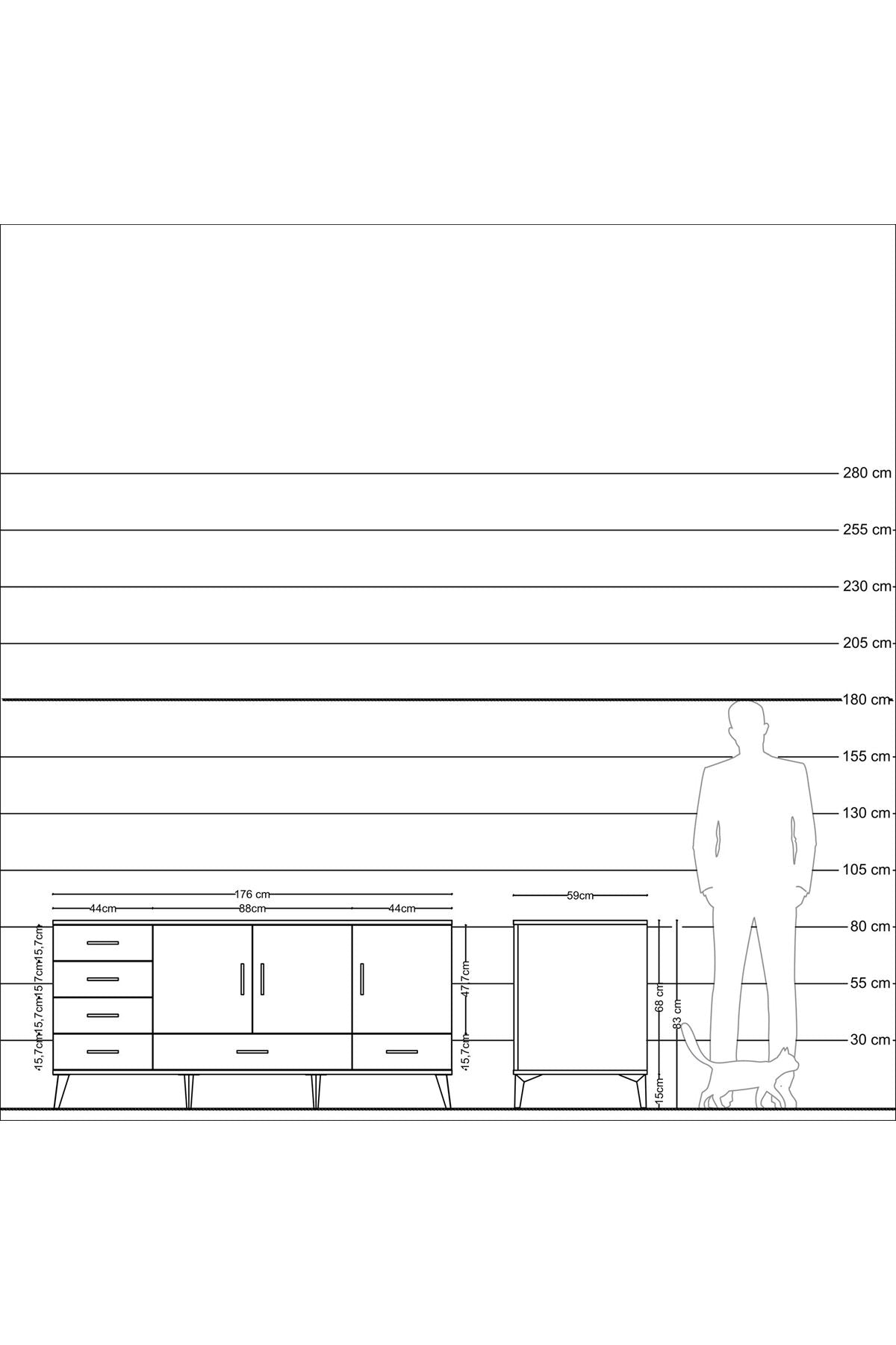 Kronos Konsol 4 Raflı 6 Çekmeceli 3 Kapaklı 176x59x83 - S610M033V04C