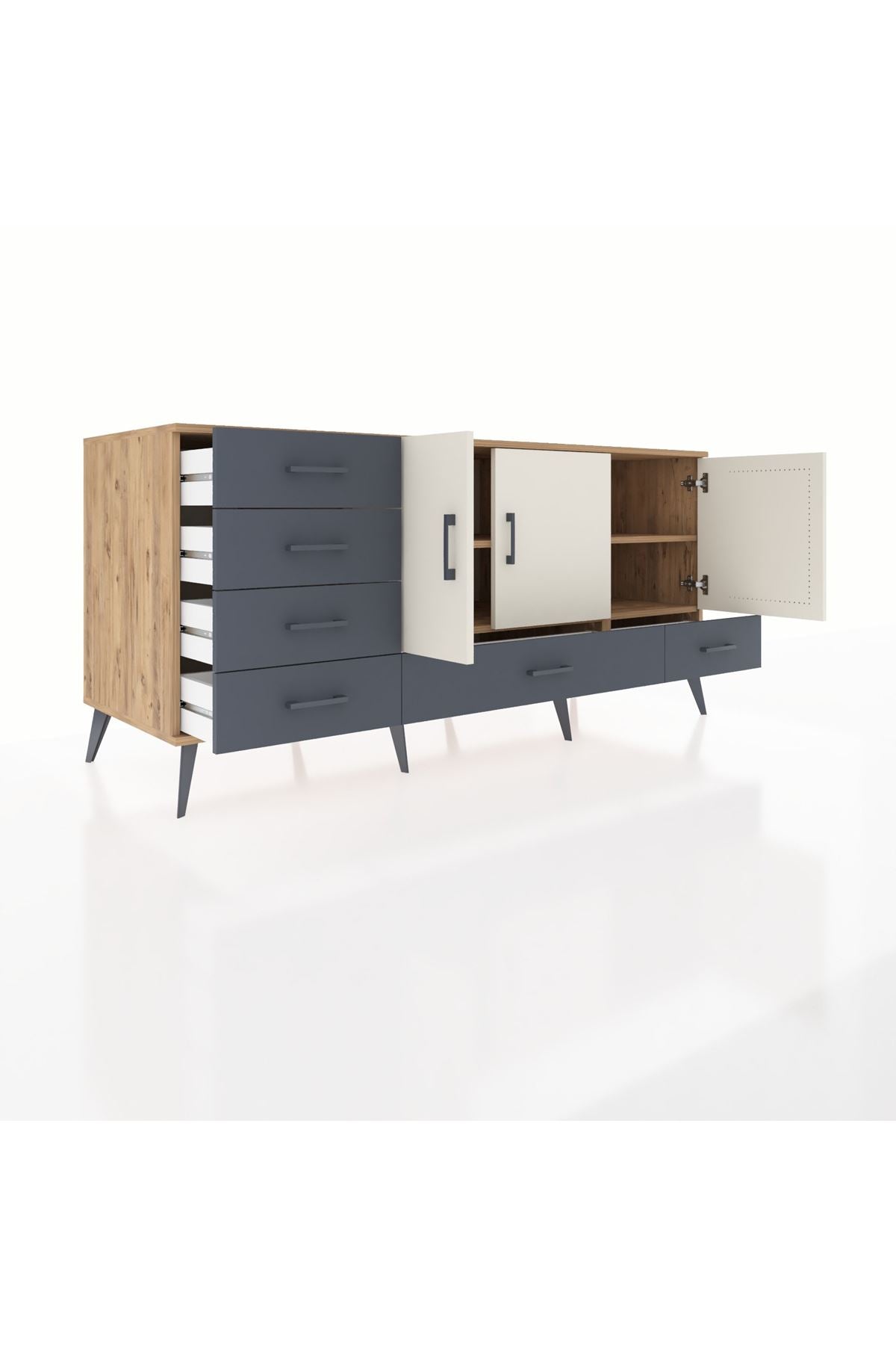 Kronos Konsol 4 Raflı 6 Çekmeceli 3 Kapaklı 176x59x83 - S610M033V23C