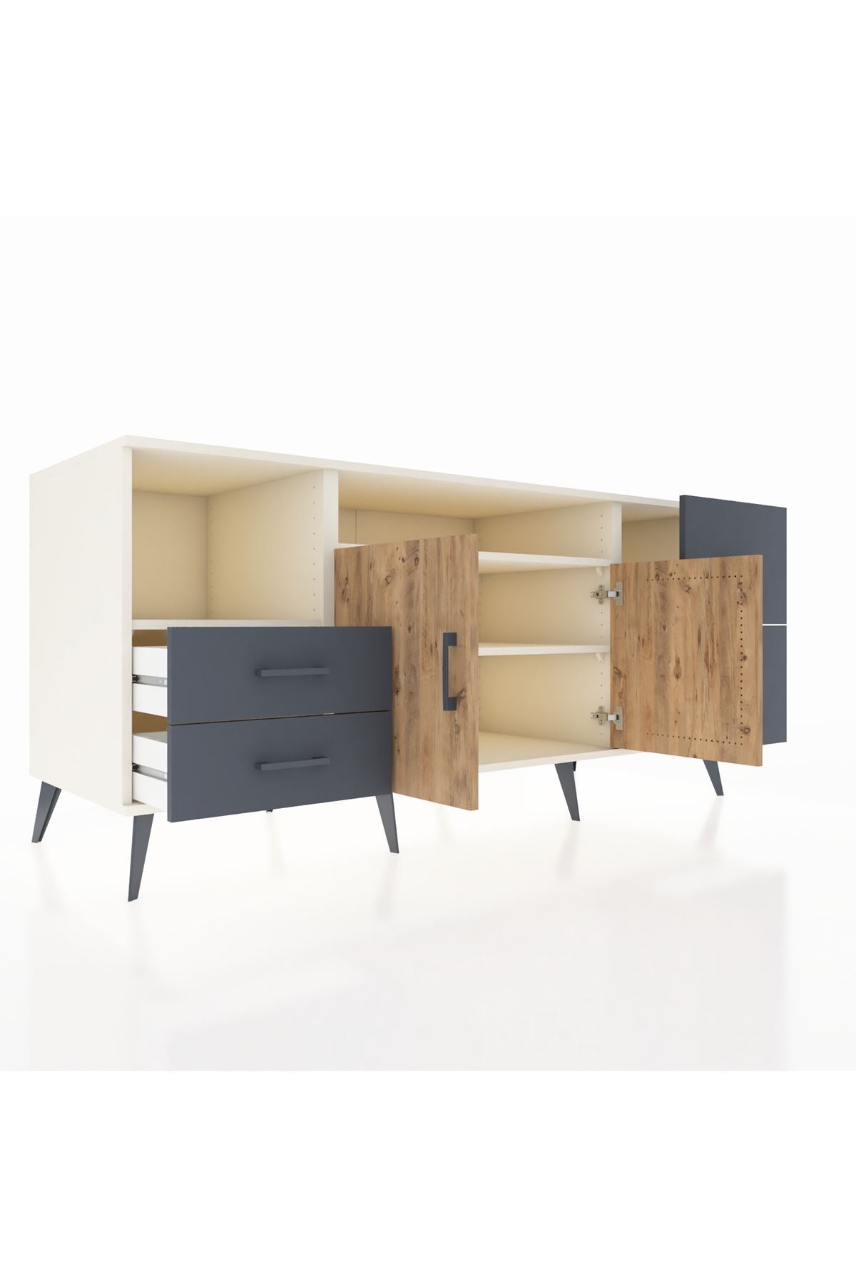 Kronos Konsol 3 Raflı 4 Çekmeceli 2 Kapaklı 176x59x83 - S610M034V02C