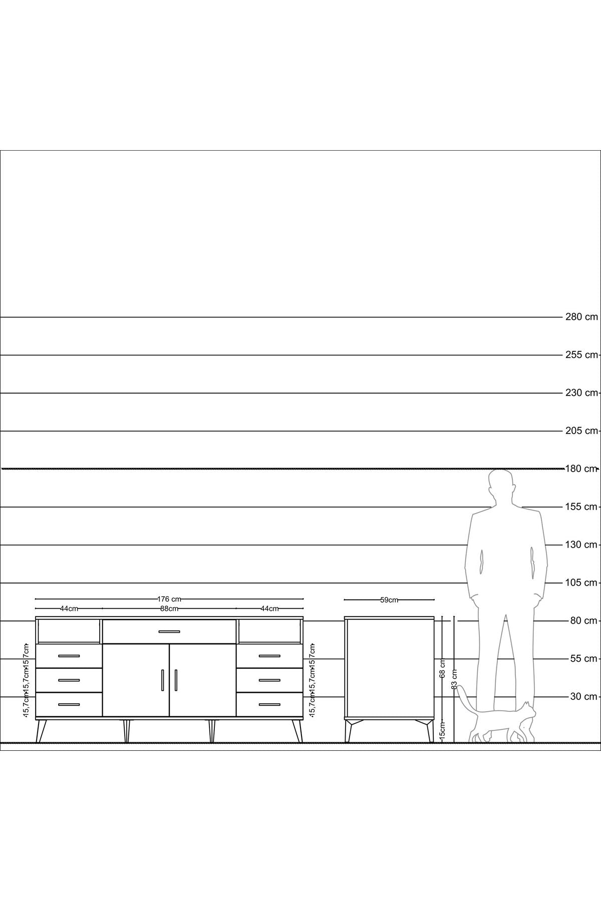 Kronos Konsol 4 Raflı 7 Çekmeceli 2 Kapaklı 176x59x83 - S610M036V24C