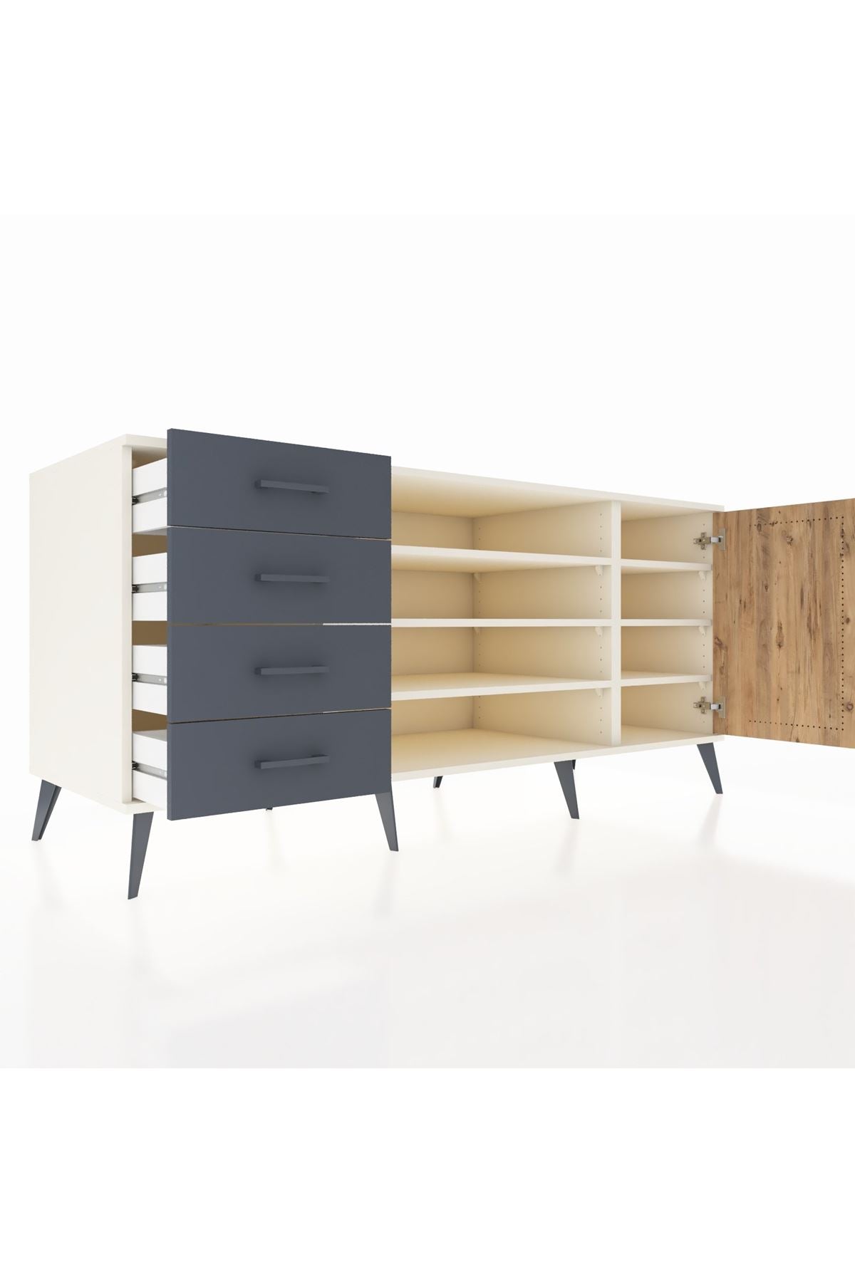 Kronos Konsol 6 Raflı 4 Çekmeceli Tek Kapaklı 176x59x83 - S610M048V02C