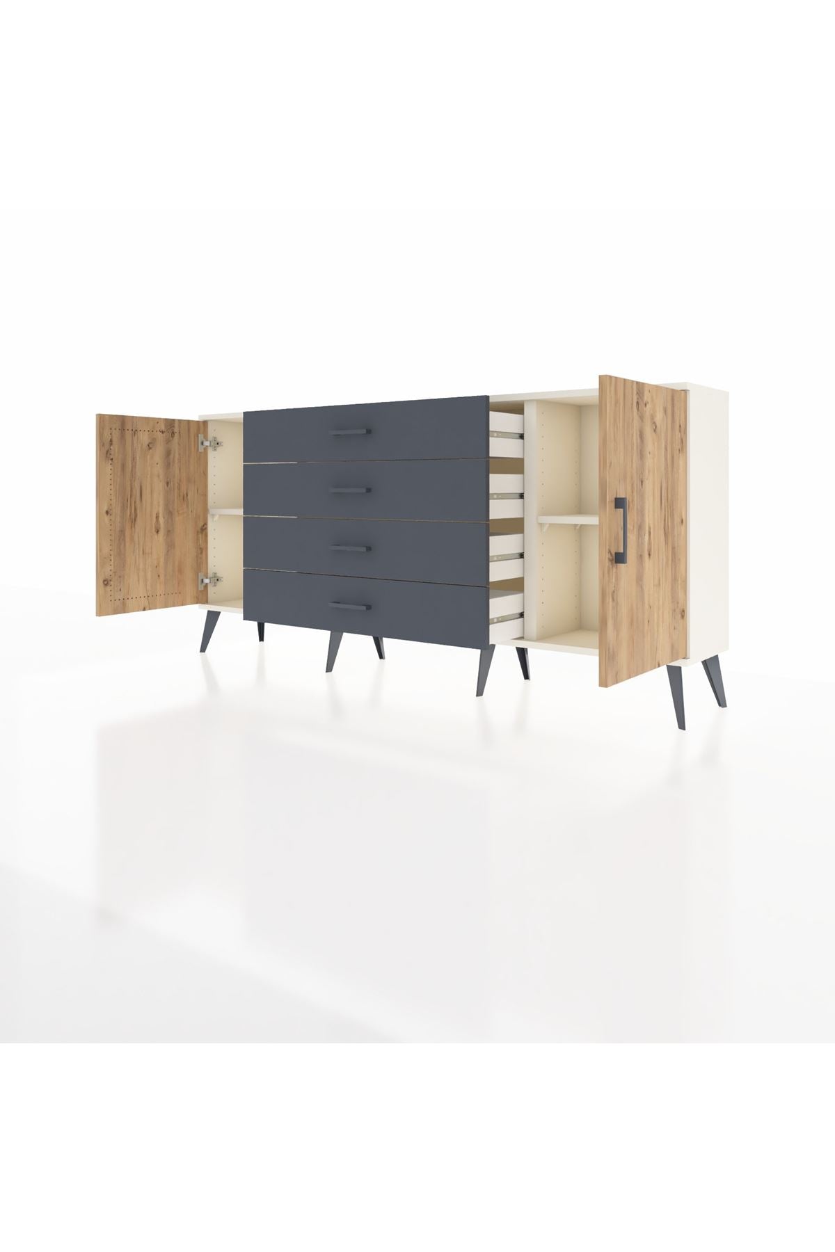 Arges Konsol 2 Raflı 4 Çekmeceli 2 Kapaklı 176x30x83 - S148M001V02A