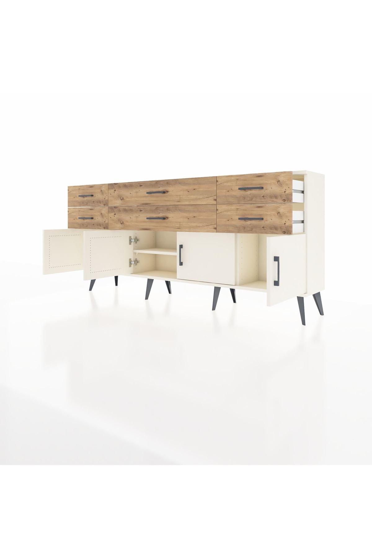 Arges Konsol 2 Raflı 6 Çekmeceli 4 Kapaklı 176x30x83 - S148M003V06A