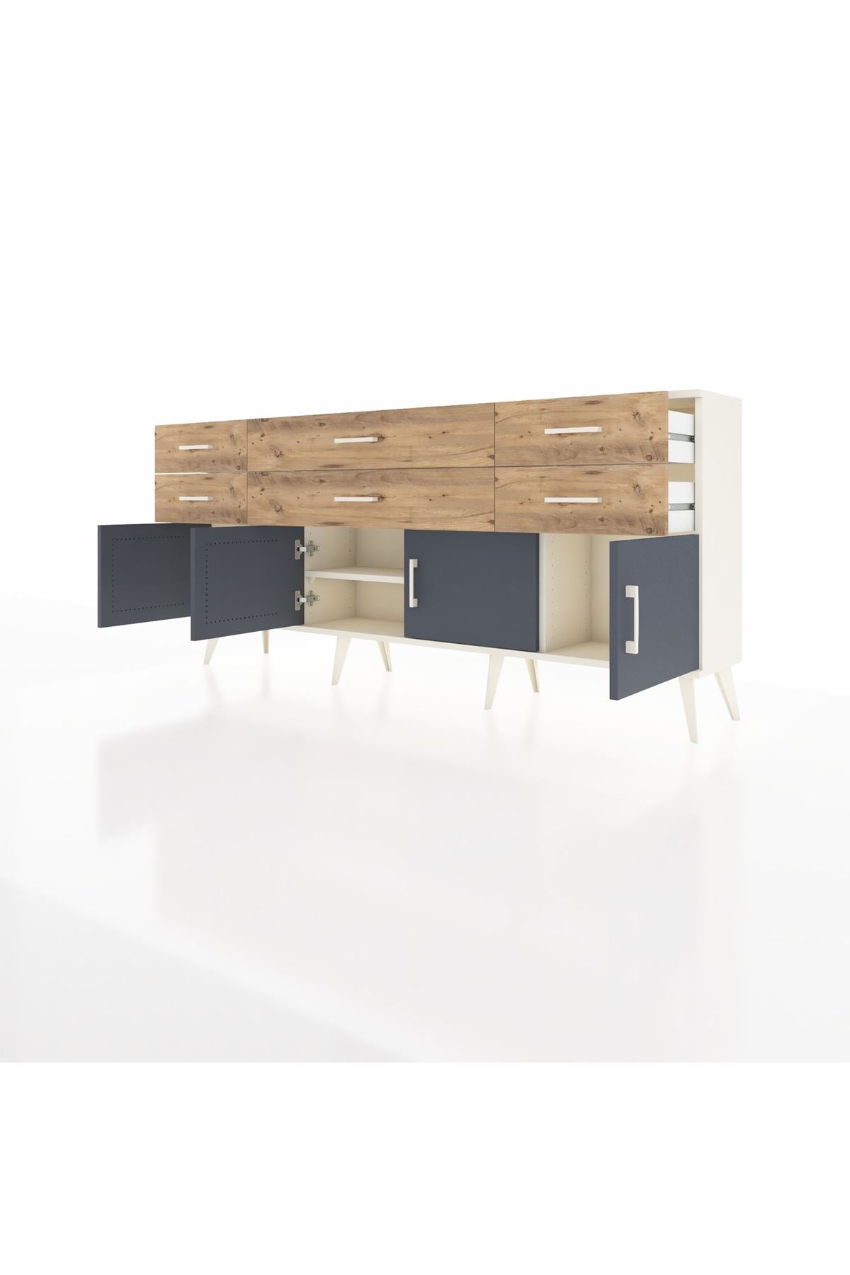 Arges Konsol 2 Raflı 6 Çekmeceli 4 Kapaklı 176x30x83 - S148M003V09A
