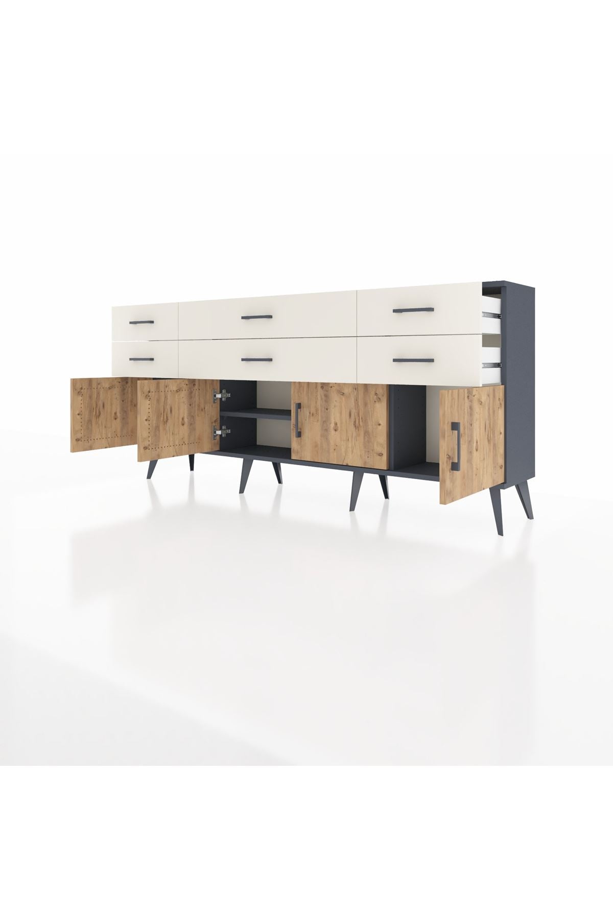 Arges Konsol 2 Raflı 6 Çekmeceli 4 Kapaklı 176x30x83 - S148M003V10A