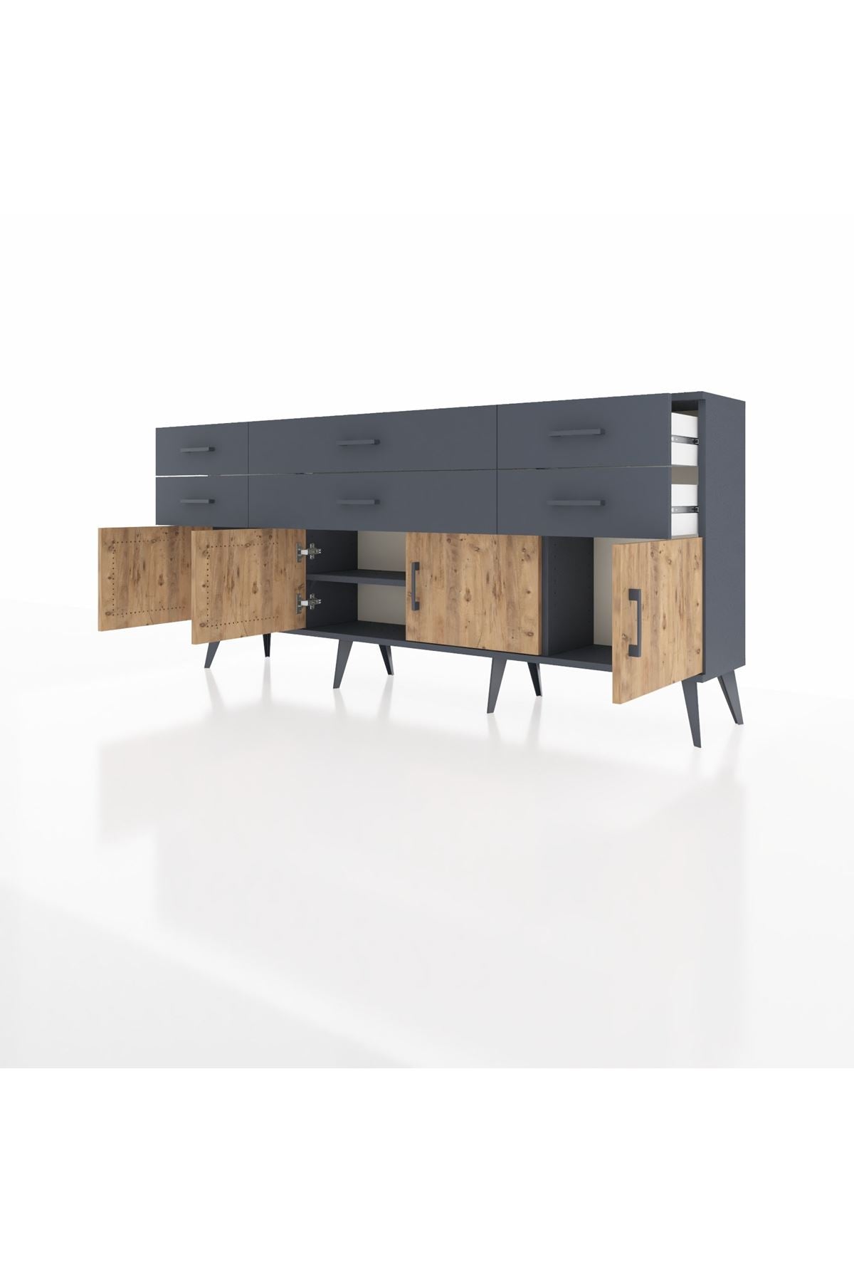 Arges Konsol 2 Raflı 6 Çekmeceli 4 Kapaklı 176x30x83 - S148M003V11A