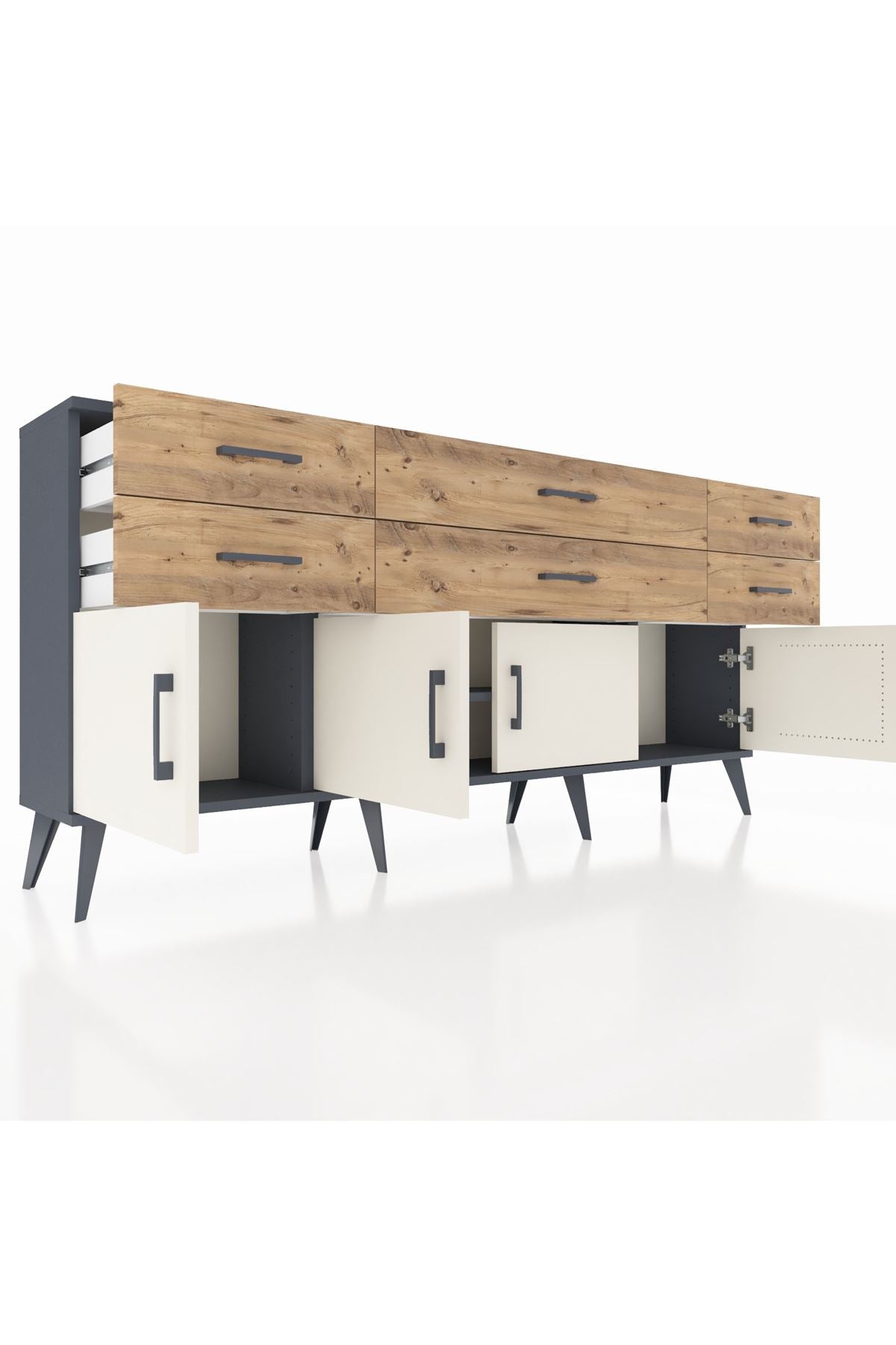 Arges Konsol 2 Raflı 6 Çekmeceli 4 Kapaklı 176x30x83 - S148M003V15A