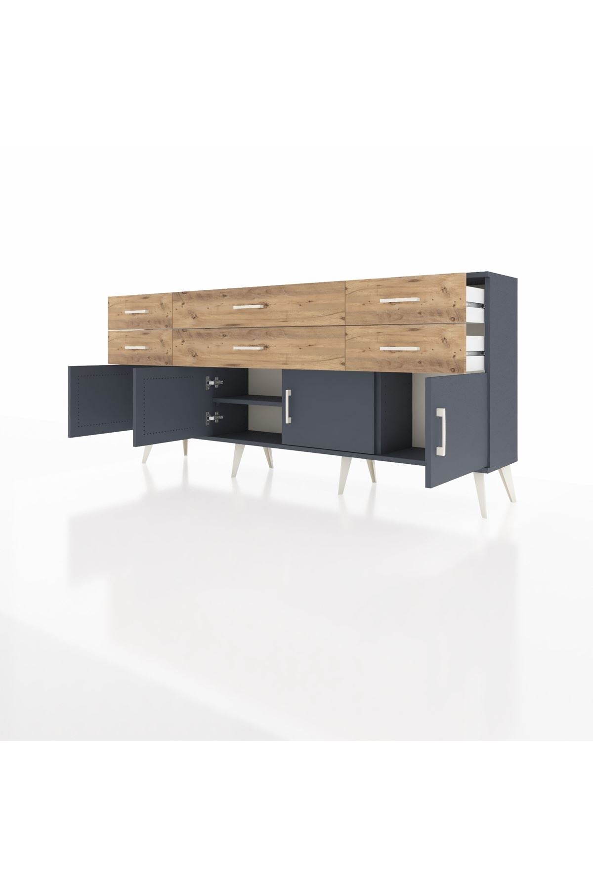 Arges Konsol 2 Raflı 6 Çekmeceli 4 Kapaklı 176x30x83 - S148M003V18A