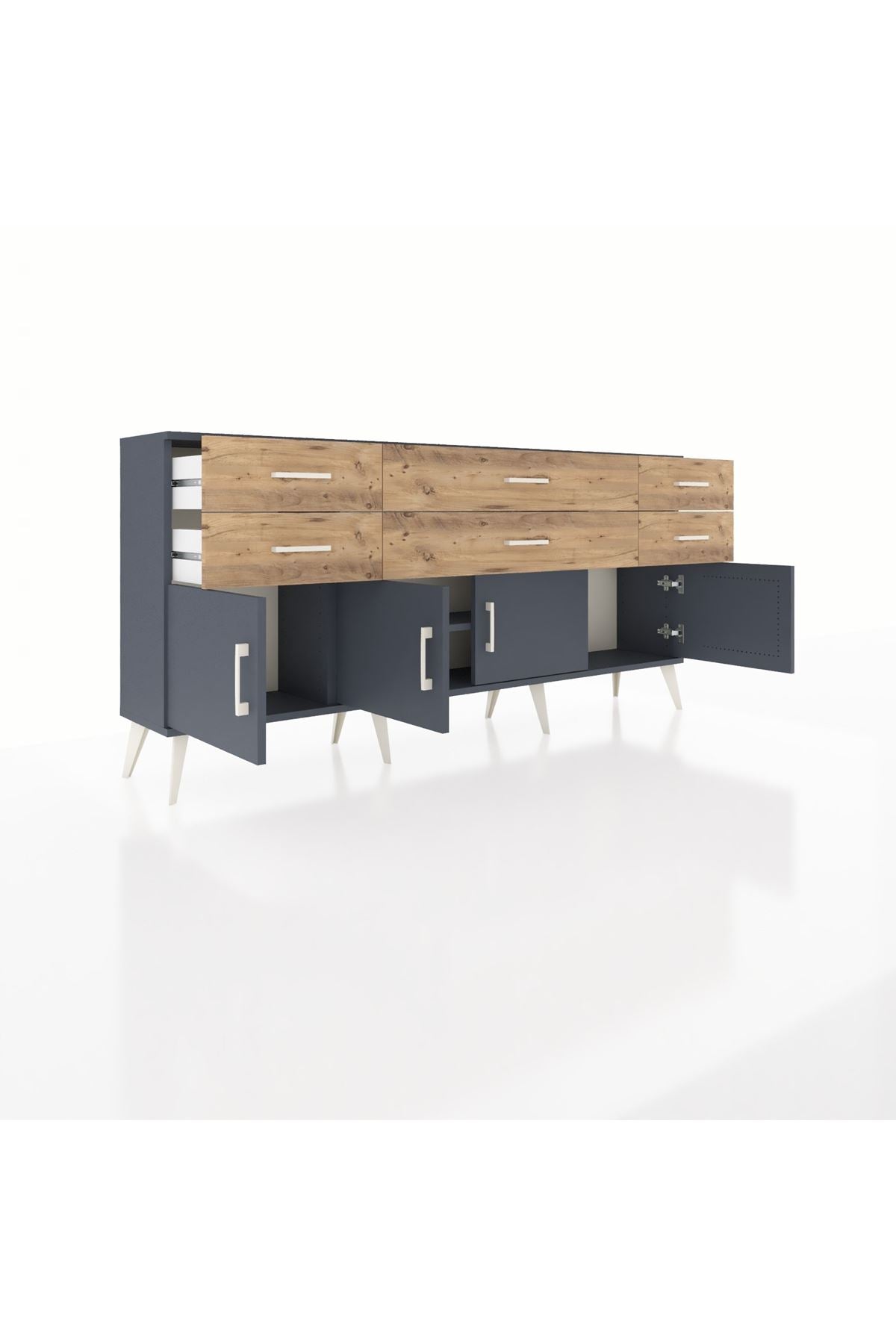 Arges Konsol 2 Raflı 6 Çekmeceli 4 Kapaklı 176x30x83 - S148M003V18A