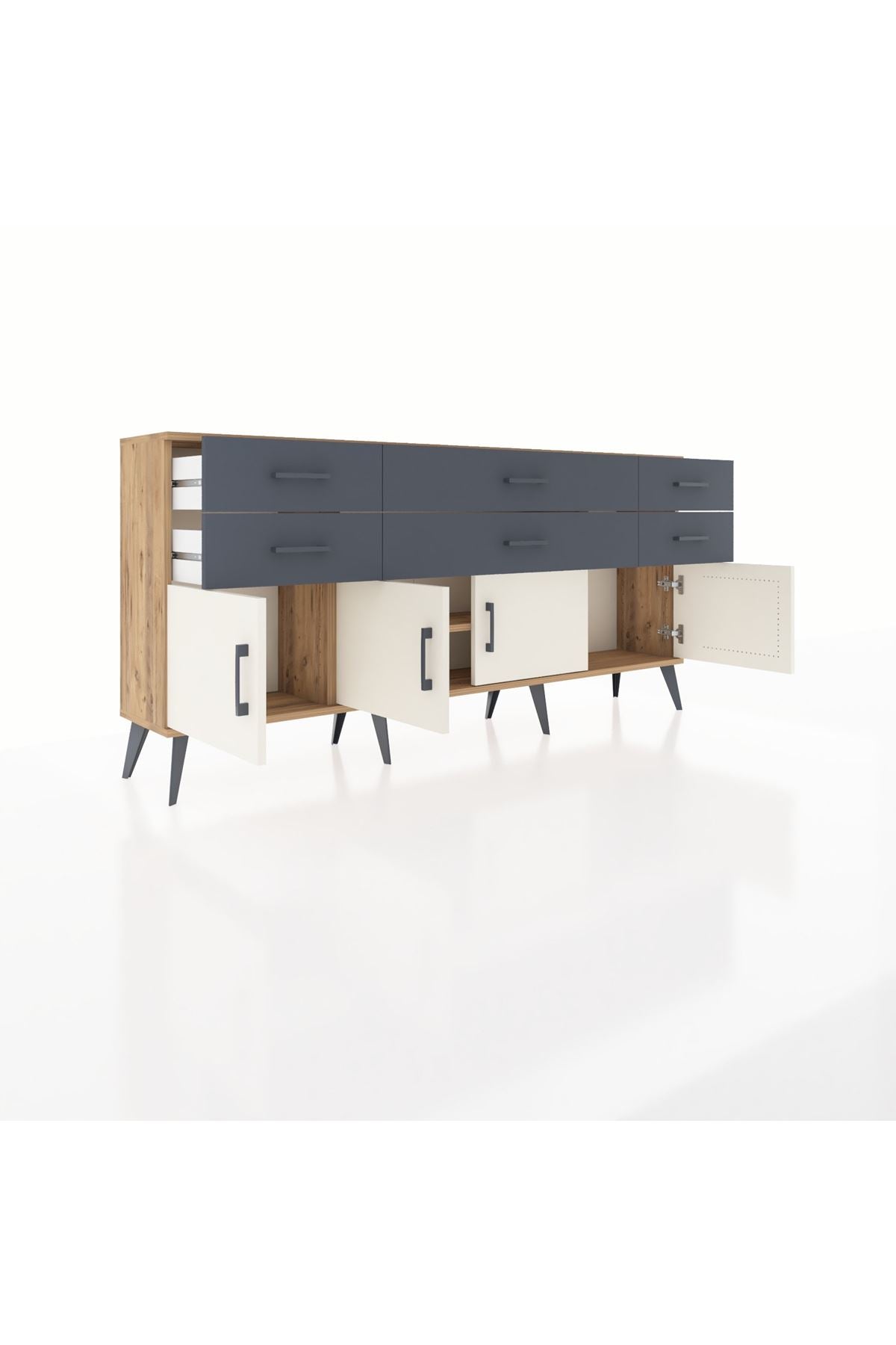 Arges Konsol 2 Raflı 6 Çekmeceli 4 Kapaklı 176x30x83 - S148M003V23A
