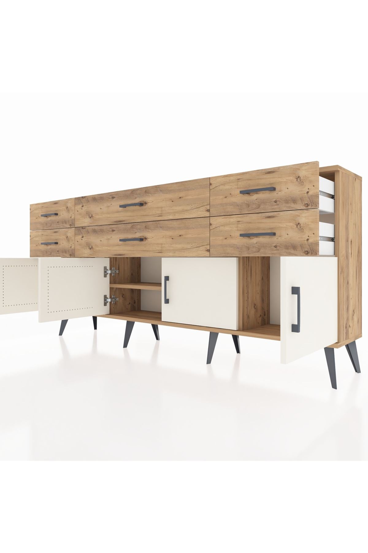 Arges Konsol 2 Raflı 6 Çekmeceli 4 Kapaklı 176x30x83 - S148M003V24A