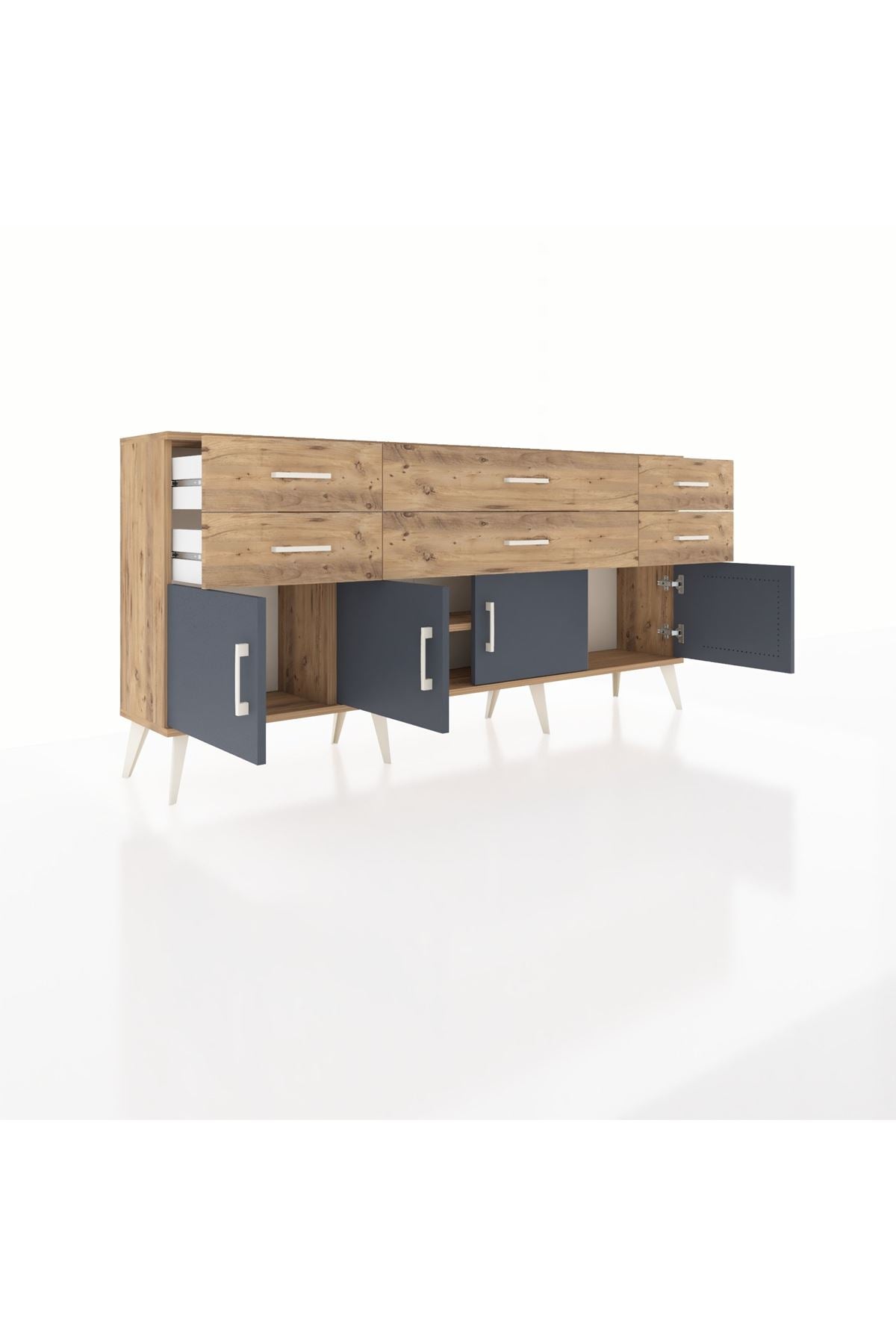 Arges Konsol 2 Raflı 6 Çekmeceli 4 Kapaklı 176x30x83 - S148M003V27A
