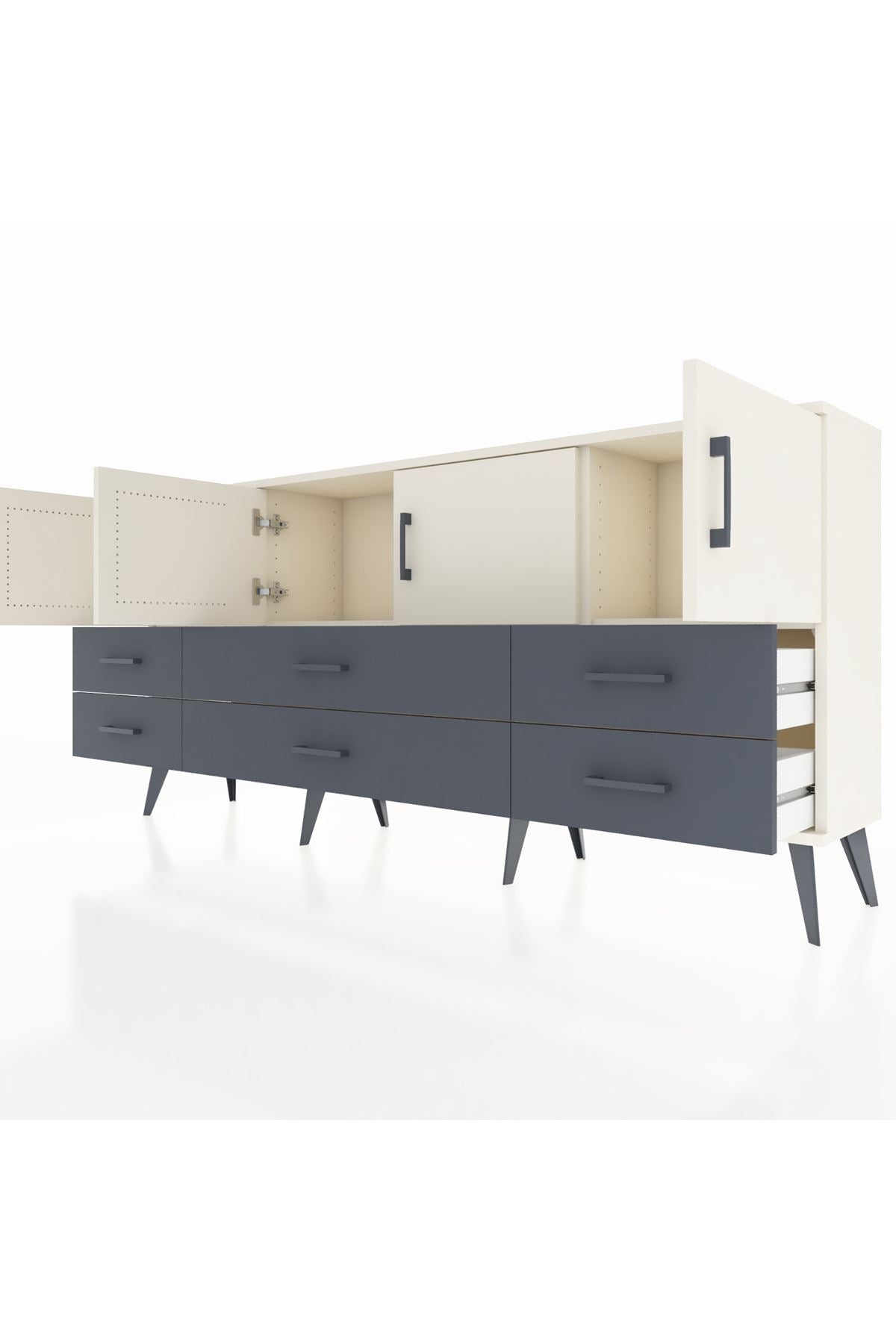 Arges Konsol 3 Raflı 6 Çekmeceli 4 Kapaklı 176x30x83 - S148M004V05A