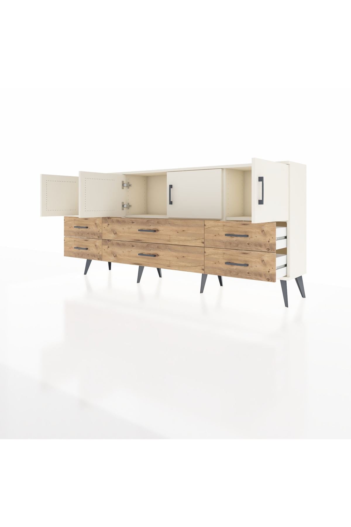 Arges Konsol 3 Raflı 6 Çekmeceli 4 Kapaklı 176x30x83 - S148M004V06A