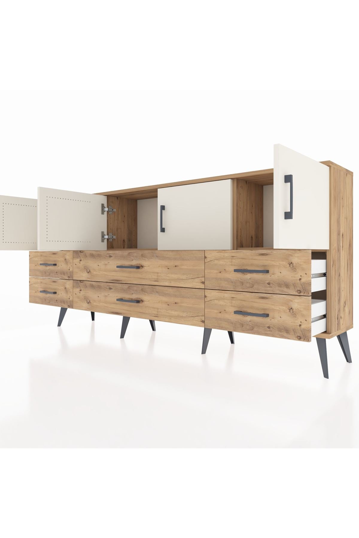 Arges Konsol 3 Raflı 6 Çekmeceli 4 Kapaklı 176x30x83 - S148M004V24A