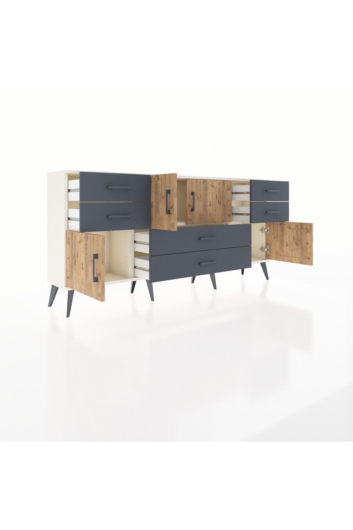 Arges Konsol Tek Raflı 6 Çekmeceli 4 Kapaklı 176x30x83 - S148M005V02A