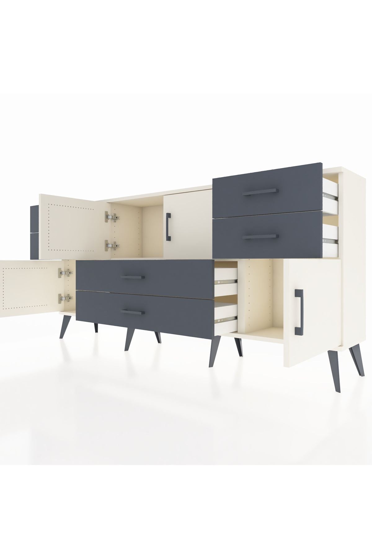 Arges Konsol Tek Raflı 6 Çekmeceli 4 Kapaklı 176x30x83 - S148M005V05A