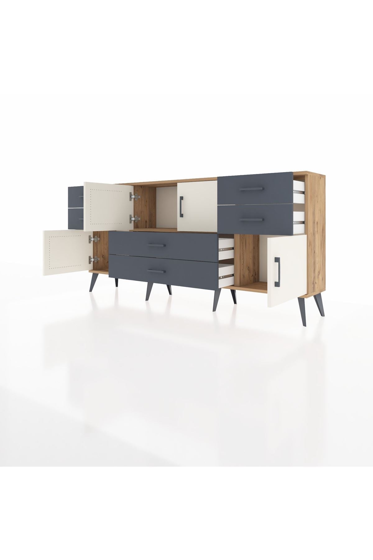Arges Konsol Tek Raflı 6 Çekmeceli 4 Kapaklı 176x30x83 - S148M005V23A