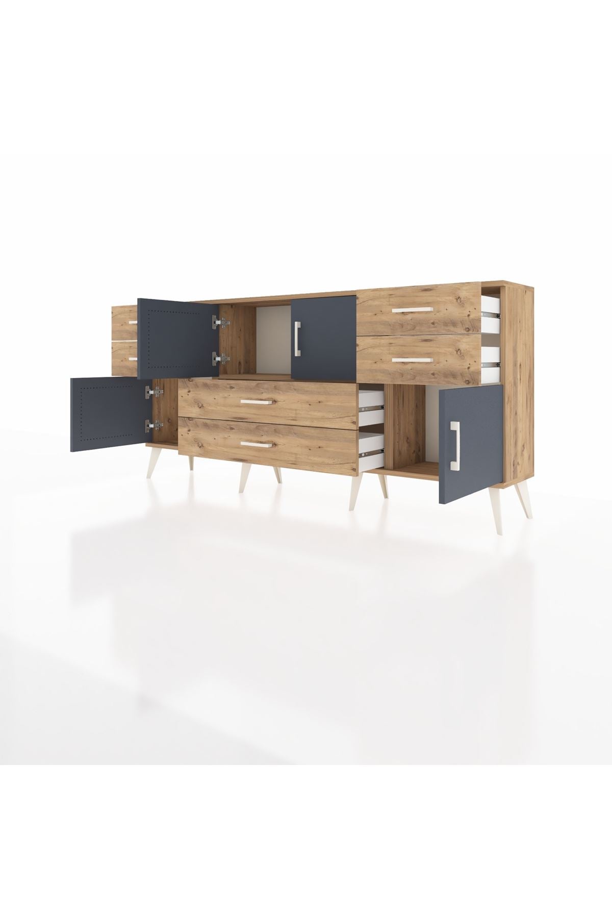 Arges Konsol Tek Raflı 6 Çekmeceli 4 Kapaklı 176x30x83 - S148M005V27A