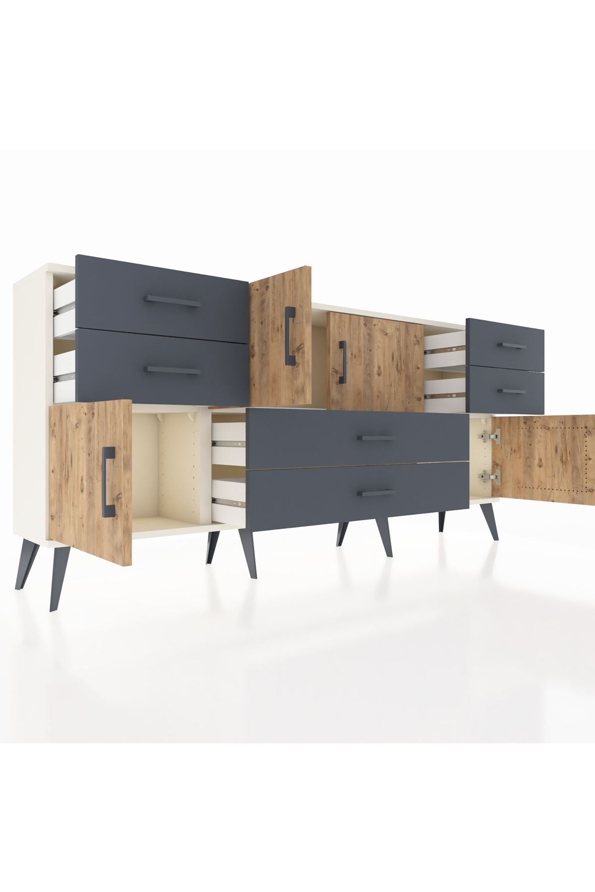 Arges Konsol 3 Raflı 6 Çekmeceli 4 Kapaklı 176x30x83 - S148M006V02A