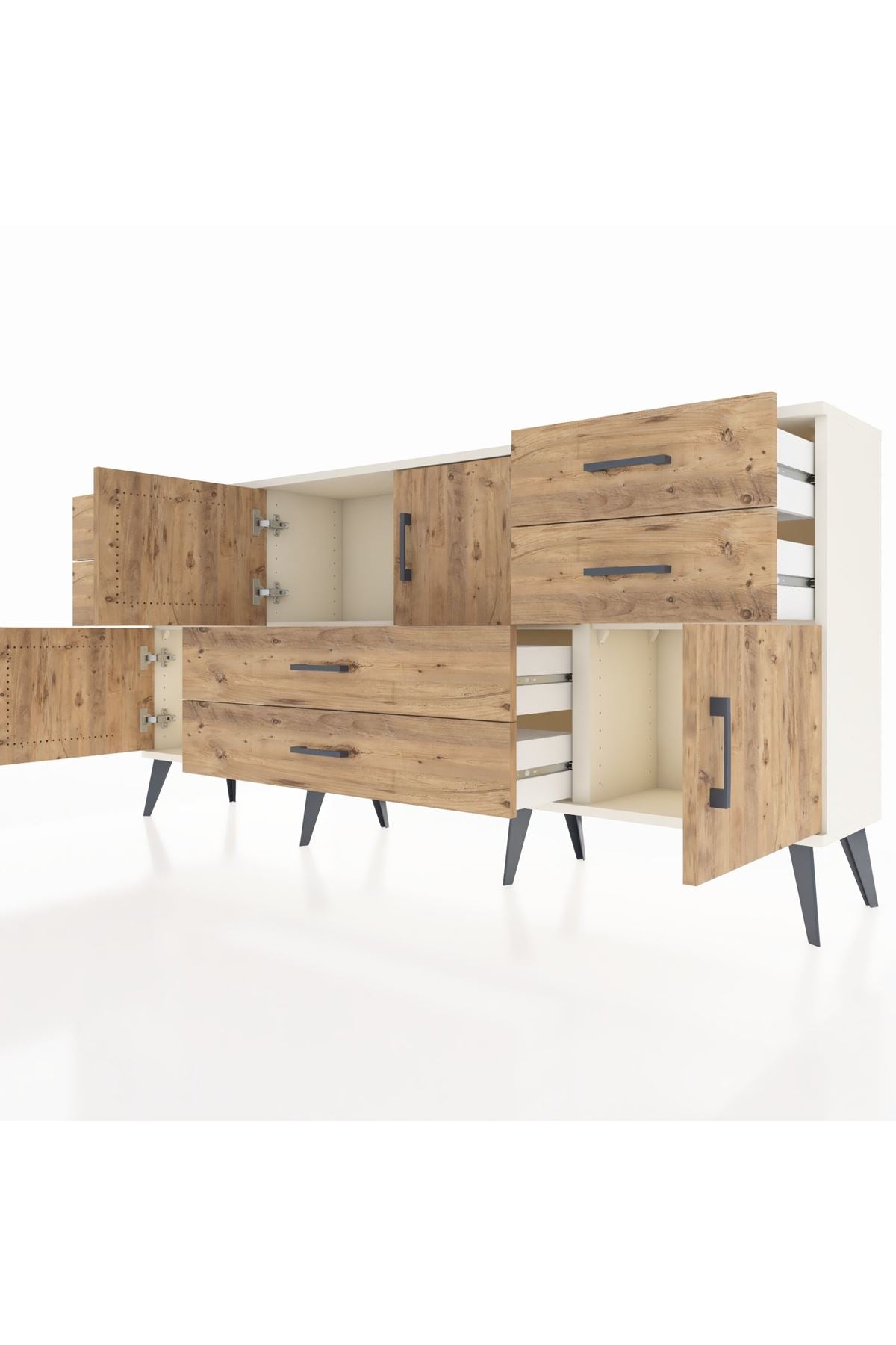 Arges Konsol 3 Raflı 6 Çekmeceli 4 Kapaklı 176x30x83 - S148M006V03A