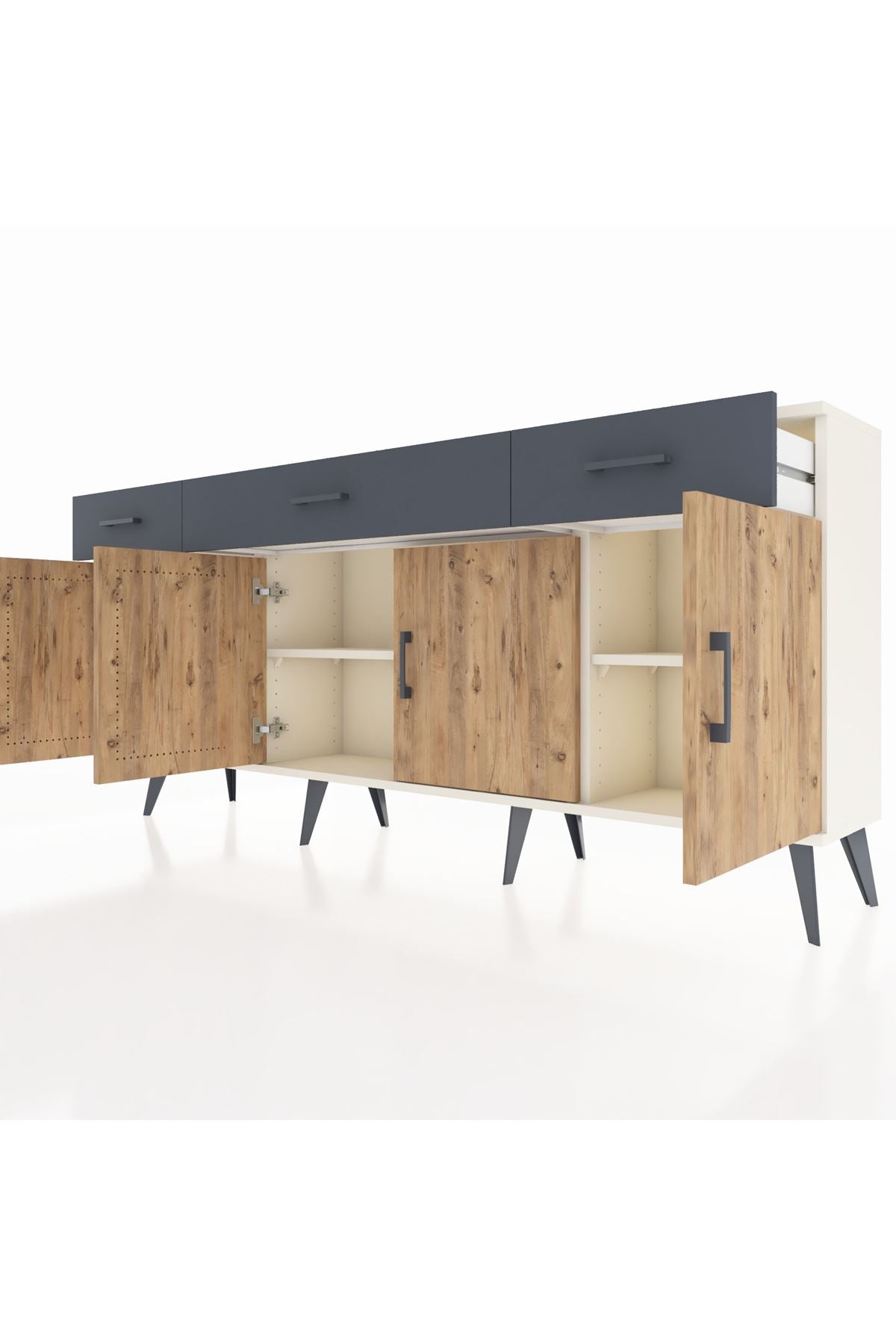Arges Konsol 3 Raflı 3 Çekmeceli 4 Kapaklı 176x30x83 - S148M008V02A