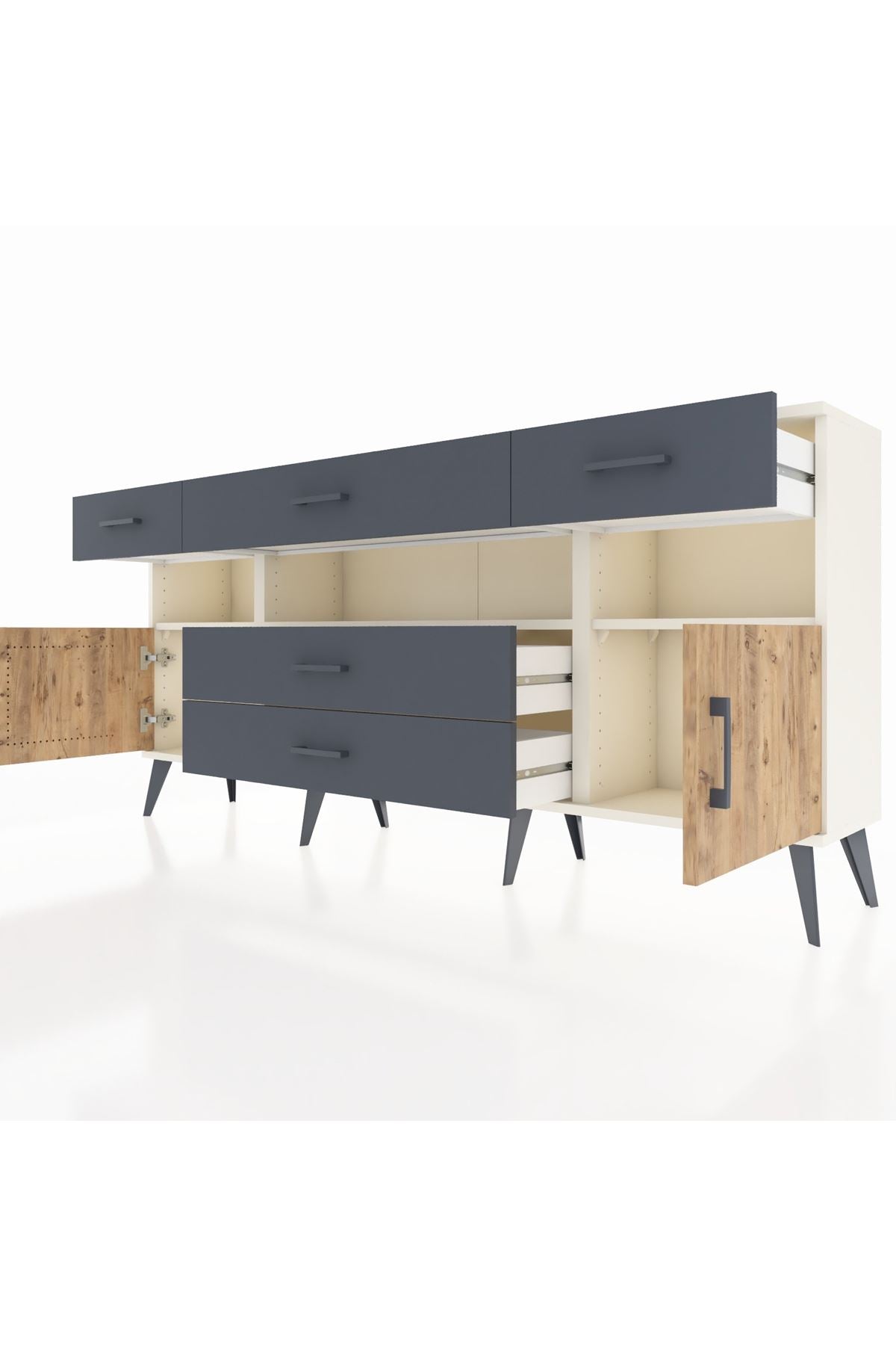 Arges Konsol 3 Raflı 5 Çekmeceli 2 Kapaklı 176x30x83 - S148M016V02A