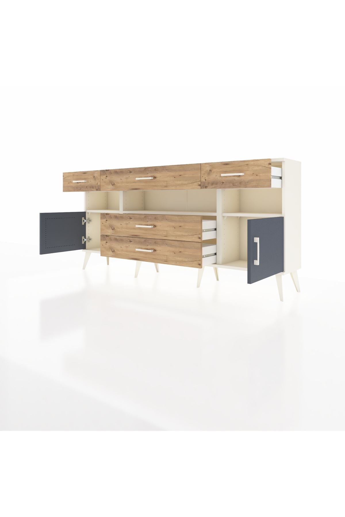 Arges Konsol 3 Raflı 5 Çekmeceli 2 Kapaklı 176x30x83 - S148M016V09A