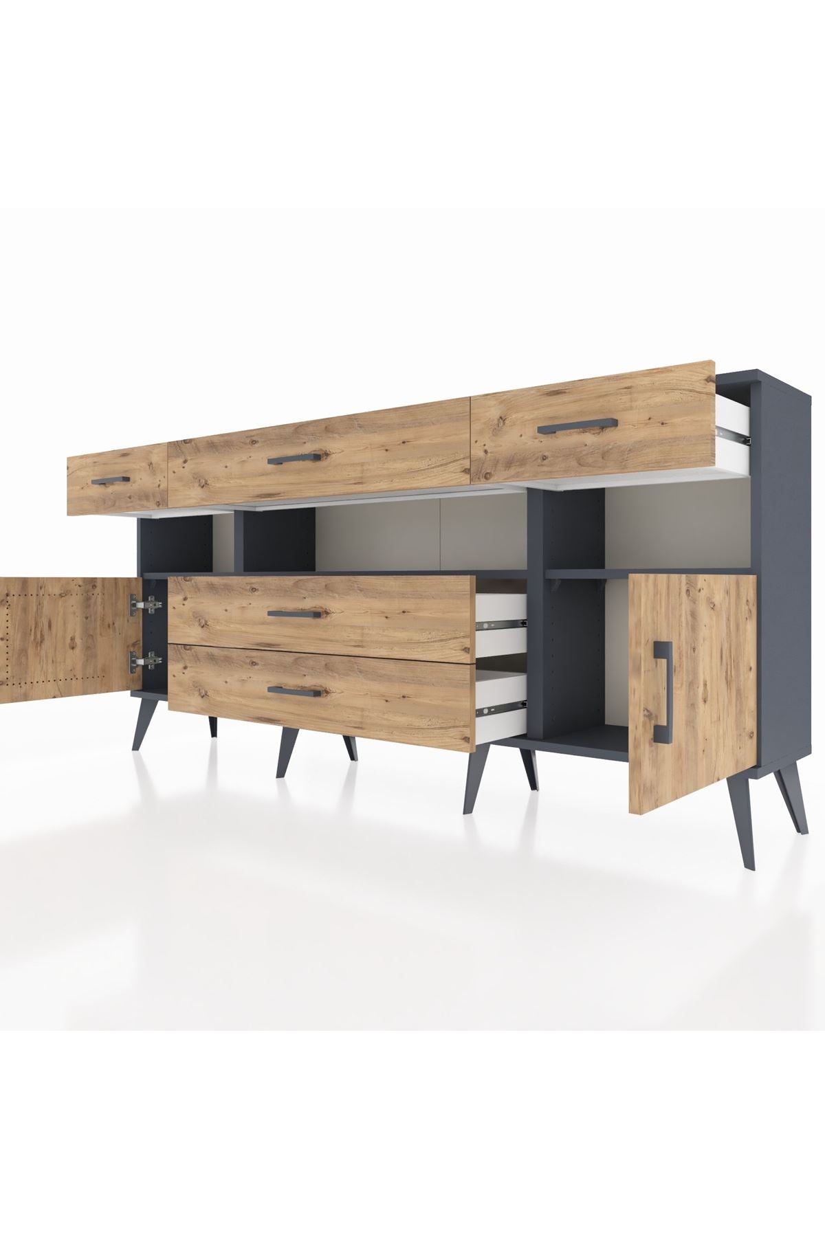 Arges Konsol 3 Raflı 5 Çekmeceli 2 Kapaklı 176x30x83 - S148M016V12A