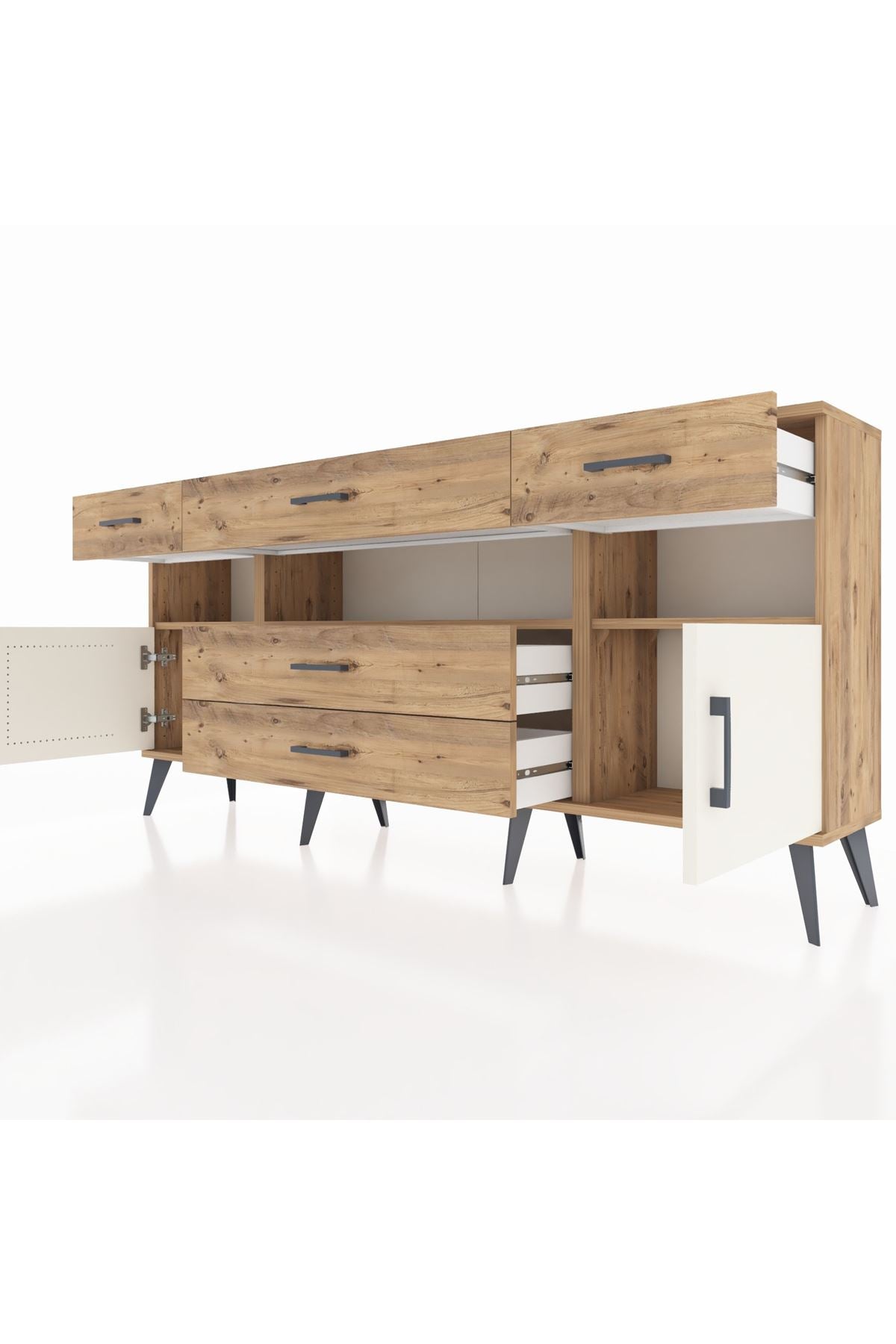 Arges Konsol 3 Raflı 5 Çekmeceli 2 Kapaklı 176x30x83 - S148M016V24A