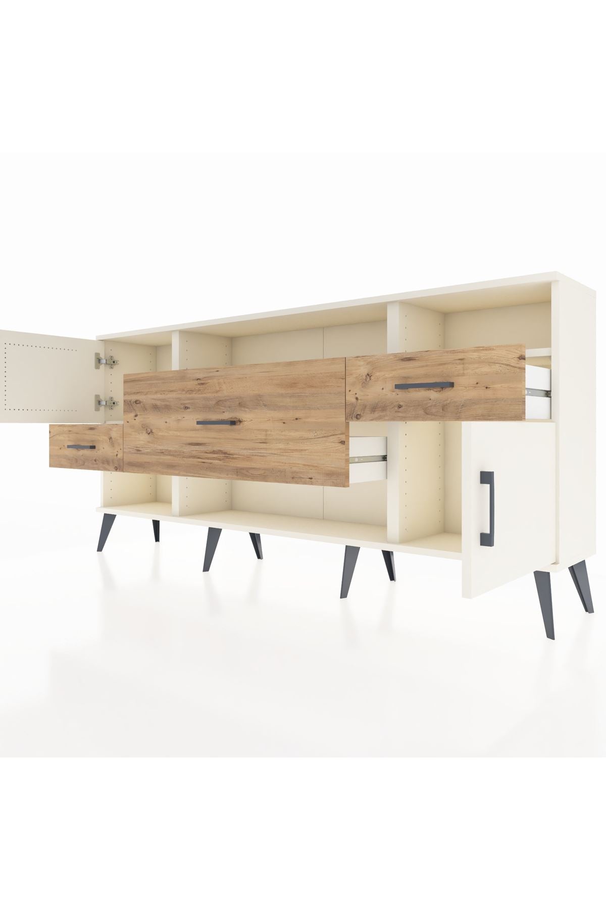 Arges Konsol 3 Raflı 3 Çekmeceli 2 Kapaklı 176x30x83 - S148M024V06A