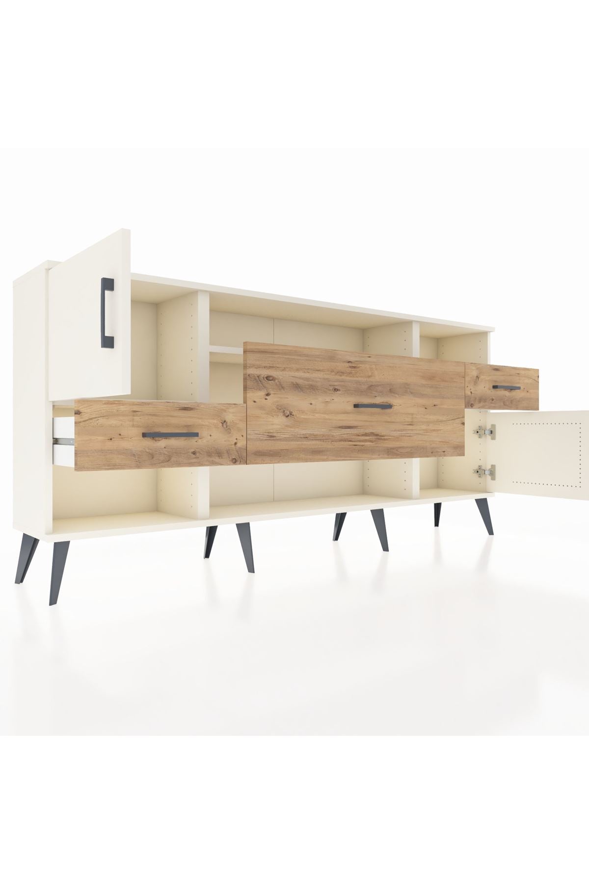 Arges Konsol 3 Raflı 3 Çekmeceli 2 Kapaklı 176x30x83 - S148M024V06A