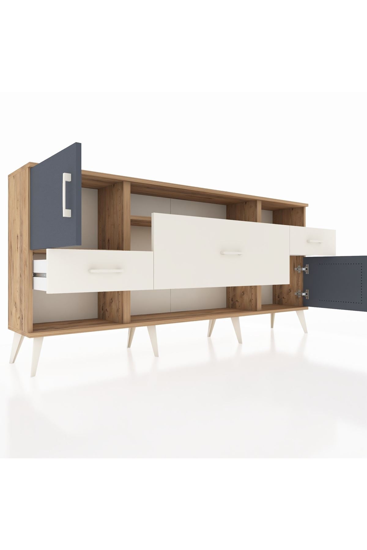 Arges Konsol 3 Raflı 3 Çekmeceli 2 Kapaklı 176x30x83 - S148M024V25A
