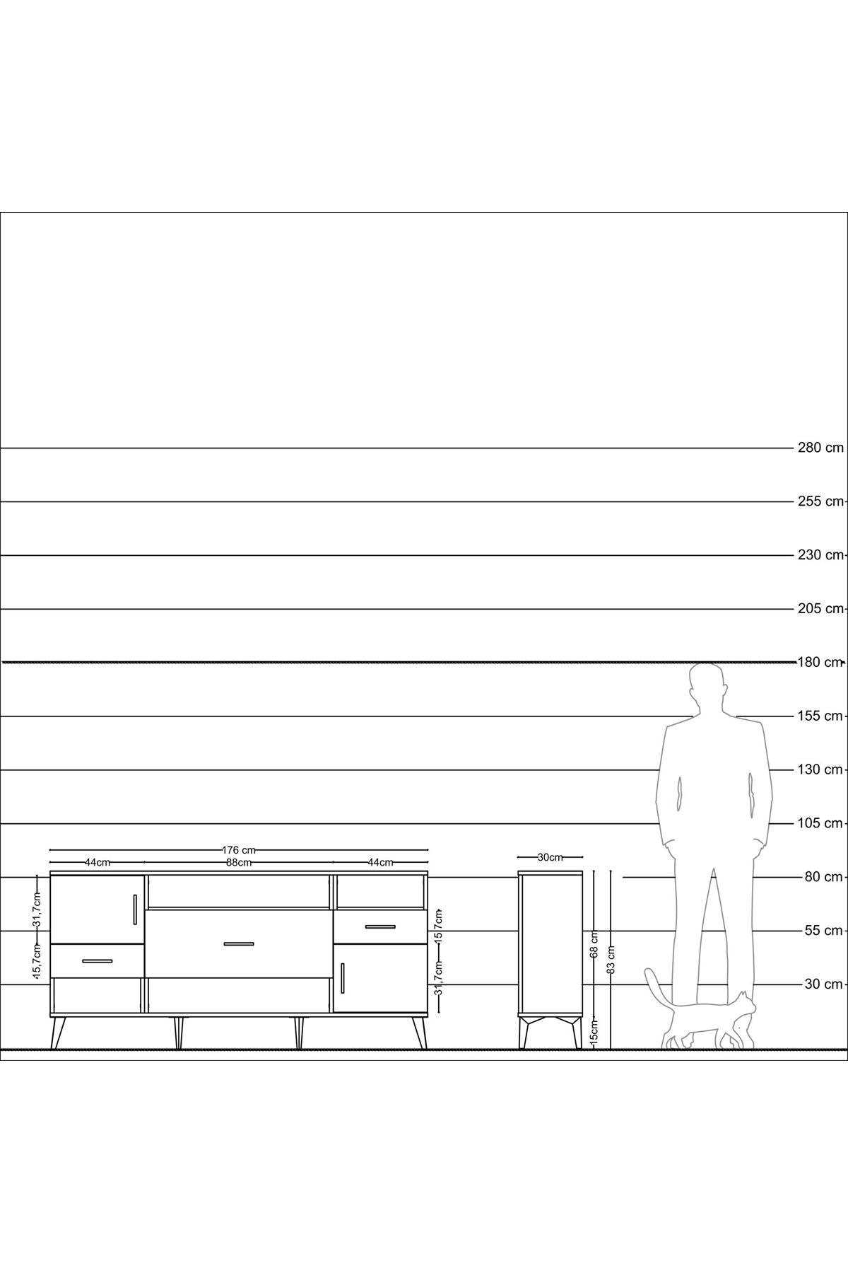 Arges Konsol 3 Raflı 3 Çekmeceli 2 Kapaklı 176x30x83 - S148M024V27A